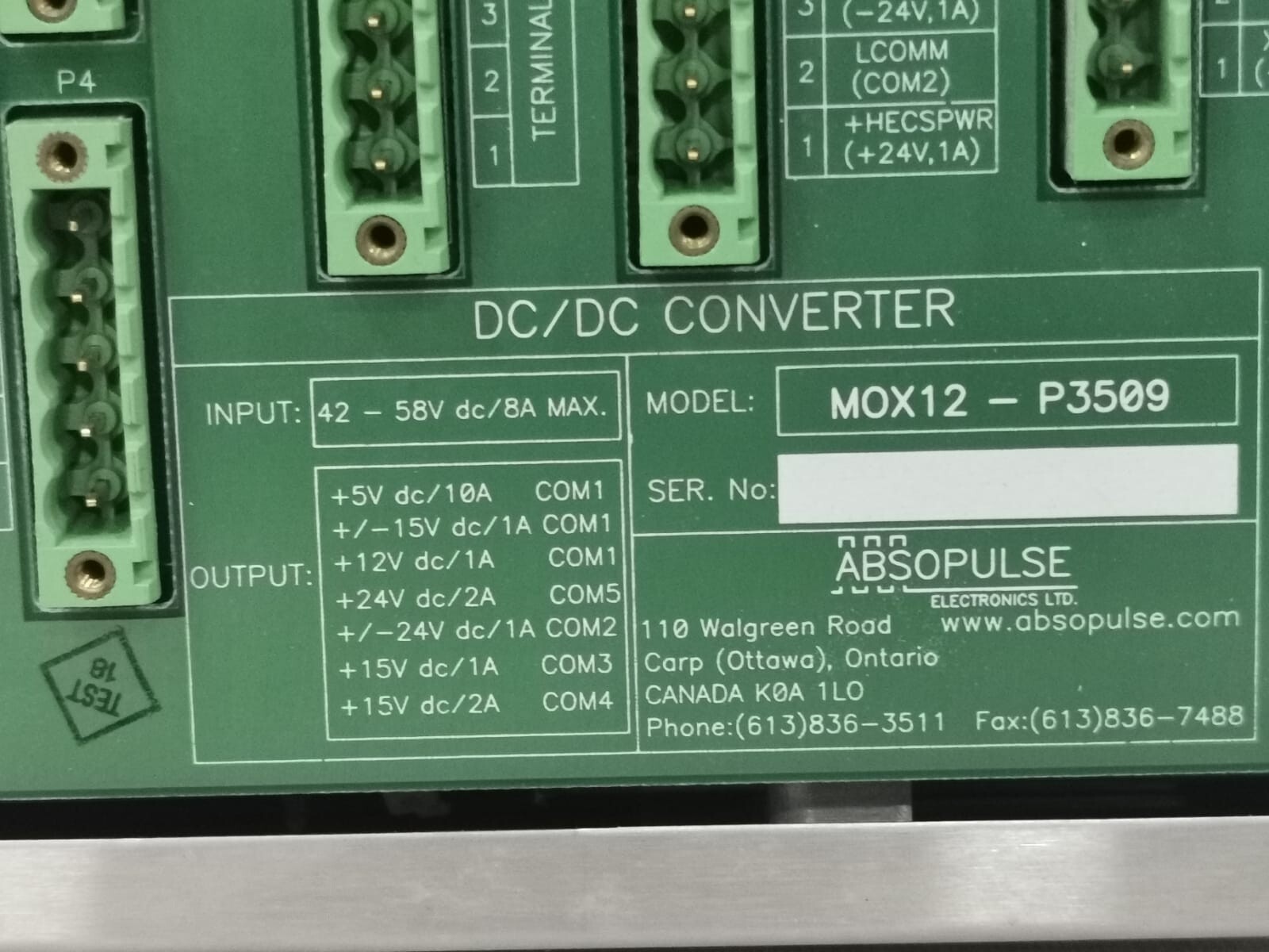 ABSOPULSE ELECTRONICS 80026-1 73-23 ABSOPULSE ELECTRONICS LTD. MOX12-P3509B/ 80026-1 73-23 Switching Power Supply 4