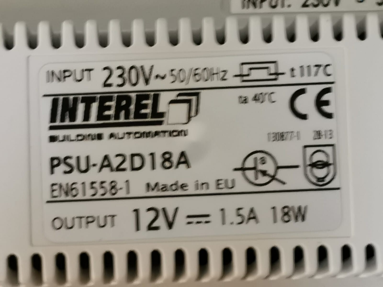 INTEREL PSU-A2D18A EN61558-1 / 230V~50/60hZ 2