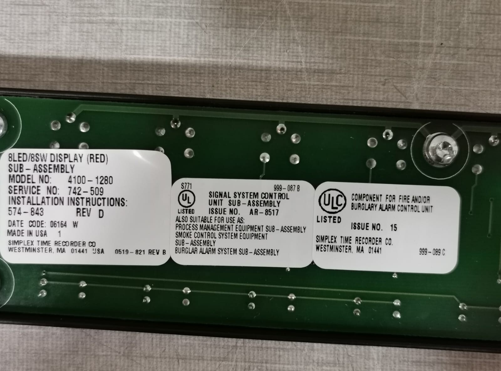 Simplex 4100-1280 Simplex 4100-1280 8 Switch /8 Red LED Module 8