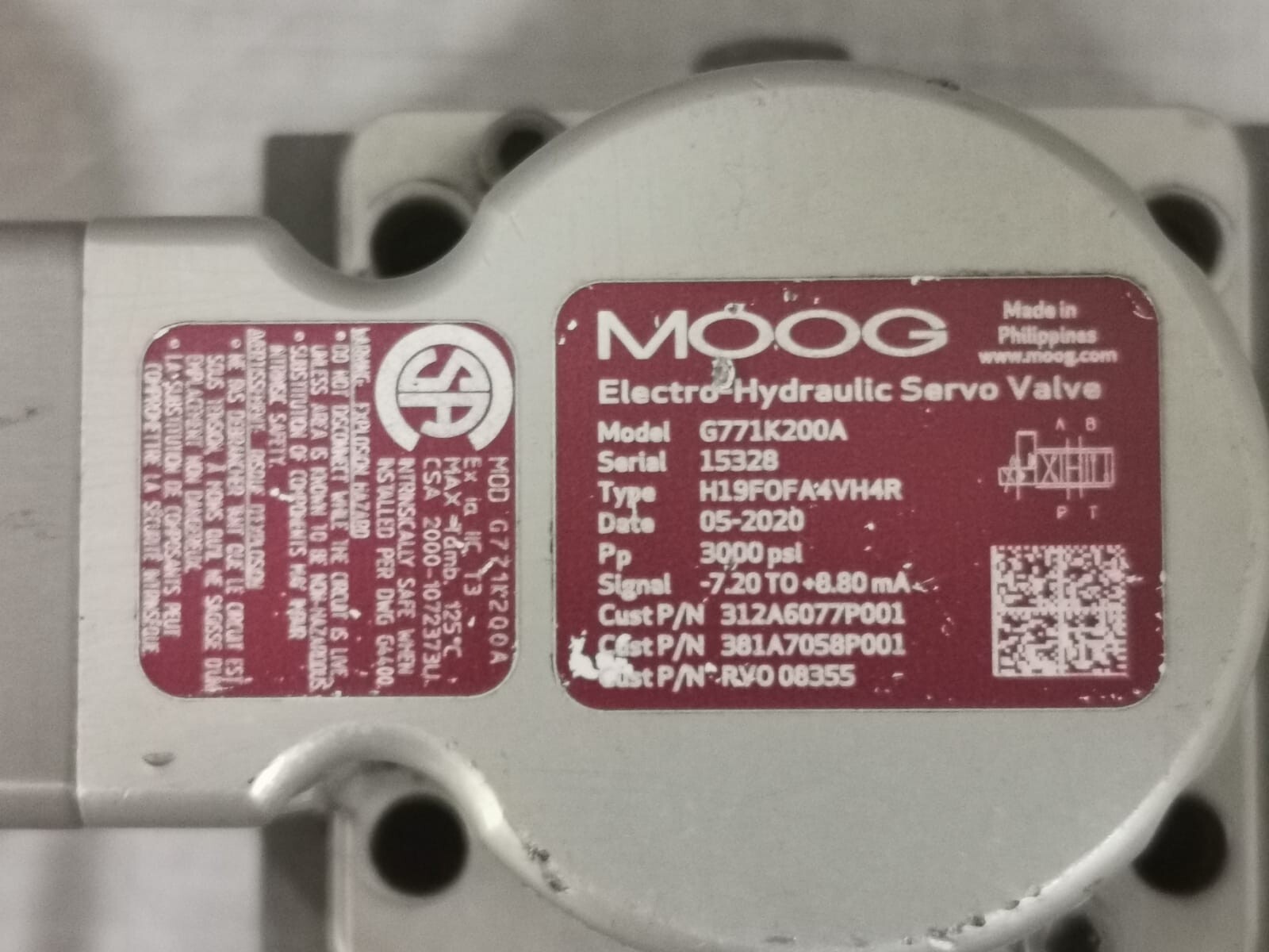 MOOG G771K200A MOOG G771K200A ELECTRO HYDRAULIC SERVO VALVE 4
