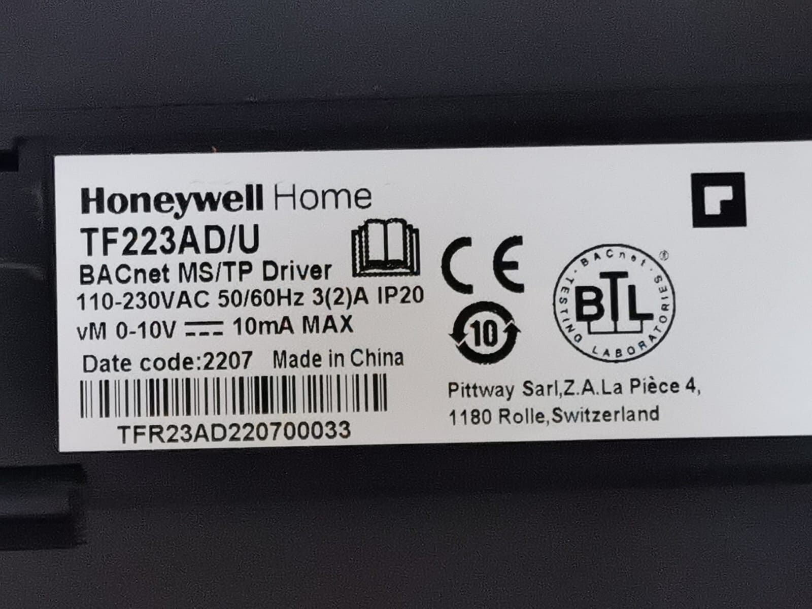 Honeywell TF223AD/U Honeywell Home Resideo TF223AD/U BACnet MS/TP Driver 8