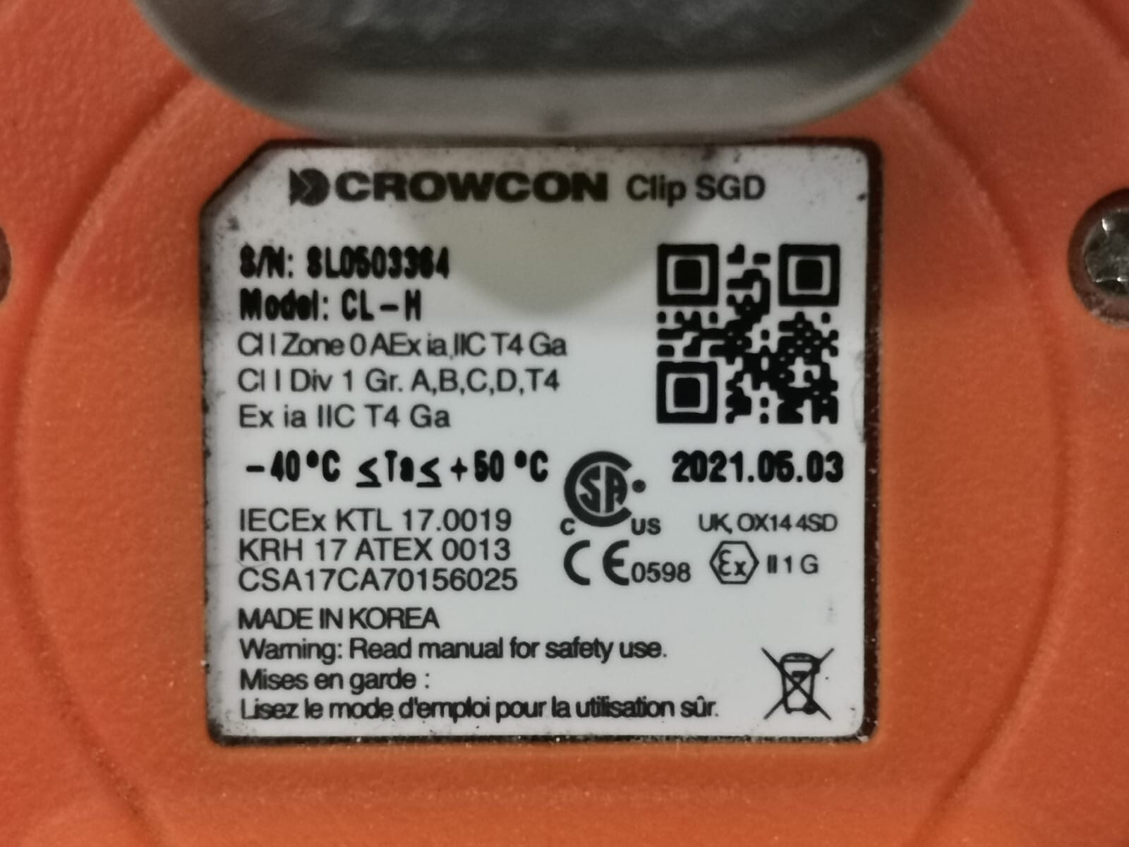 CROWCON SGD-H2S CROWCON CL-H Detecting Gas SGD-H2S Gas Type H2S 5