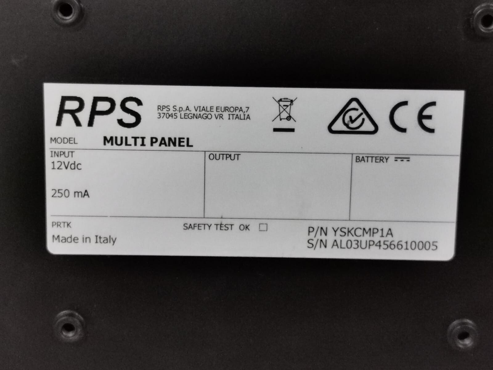 RPS YSKCMP1A RPS MULTI PANEL P/N: YSKCMP1A 12VDC 250mA Remote Display 10