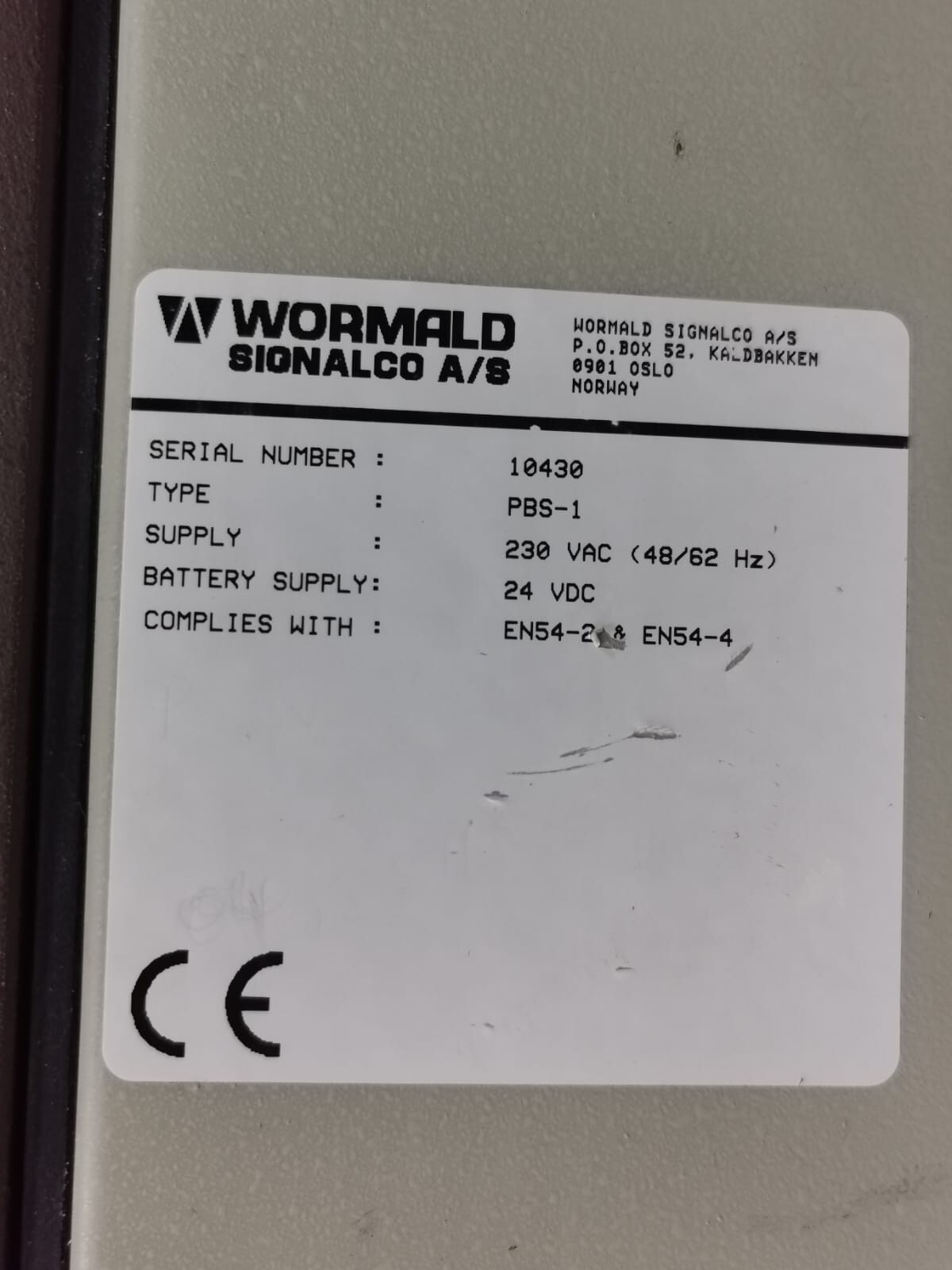 WORMALD 1011.201 WORMALD-SIGNALCO A/S 1011.201 VER.6 PBS-SYSTEM 3