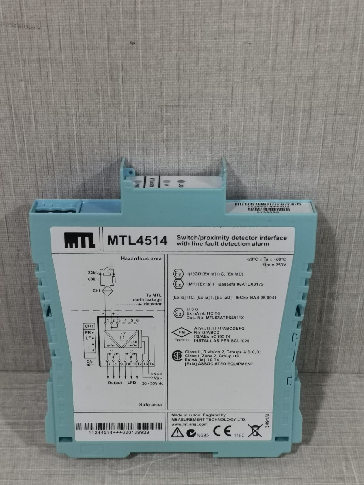 MTL4514 SWITCH/PROXIMITY DETECTOR INTERFACE W/ LINE FAULT DETECTION ALARM