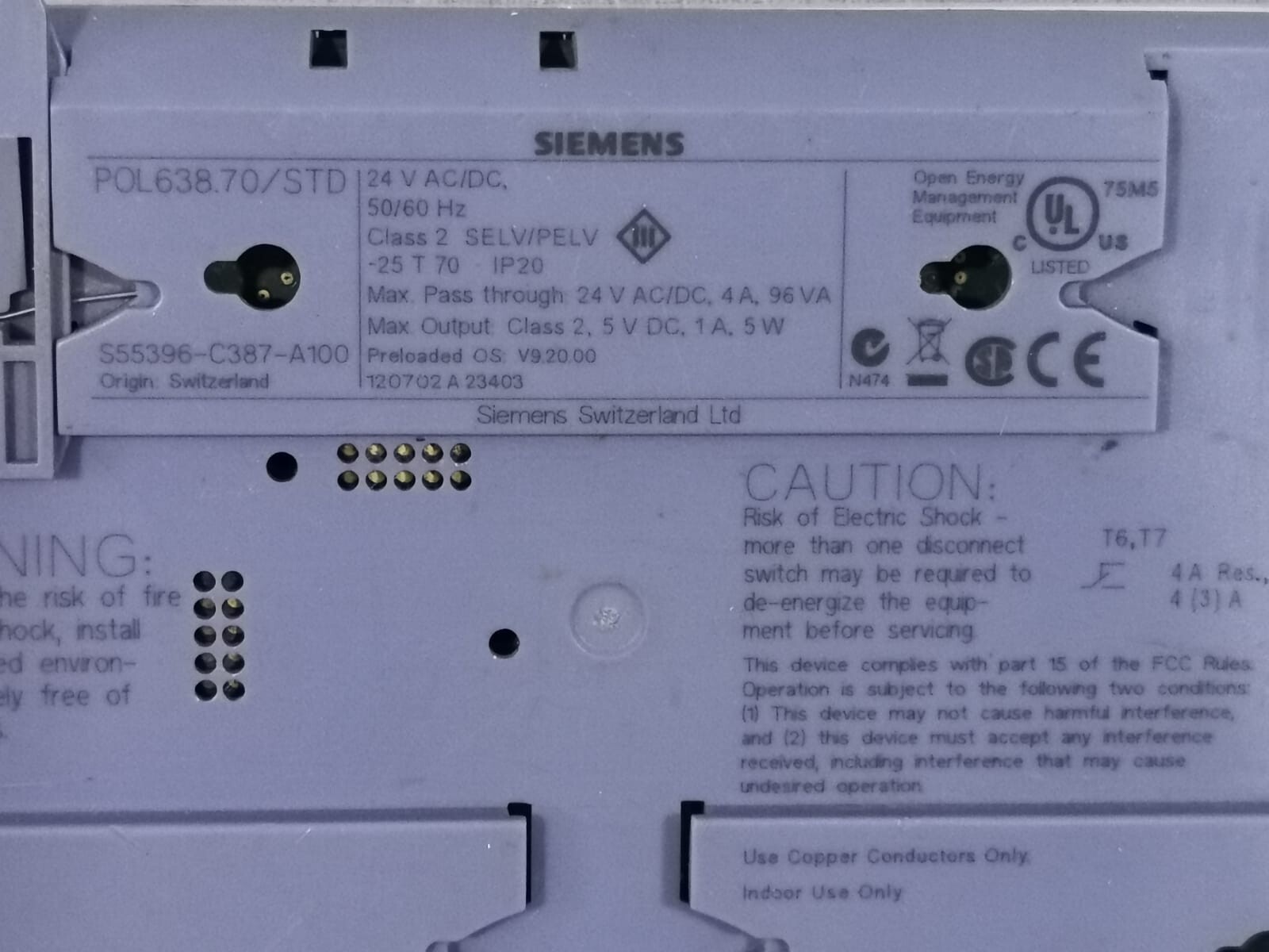 Siemens POL638.70/STD SIEMENS POL638.70/STD CONTROLLER 24VAC/DC 6