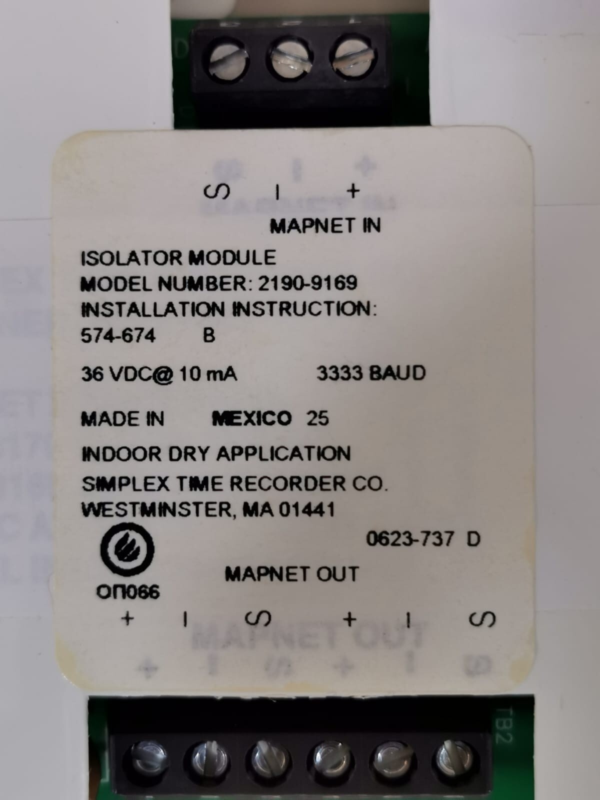 Simplex 2190-9169 SIMPLEX 2190-9169 MAPNET II ISOLATOR MODULE 2