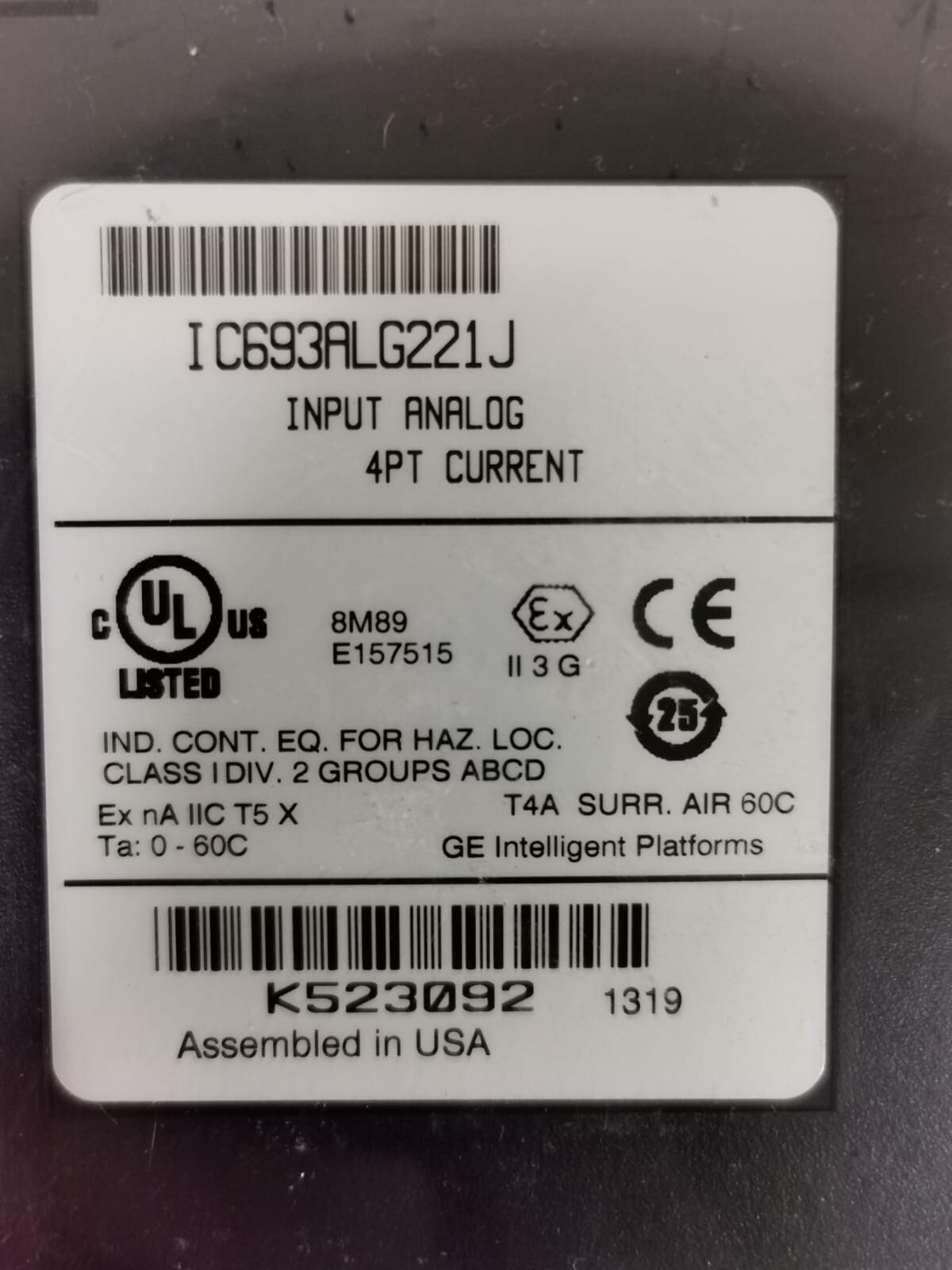 GE IC693ALG221J GE Fanuc IC693ALG221J Input Analog Module 4PT Current - SEALED 2