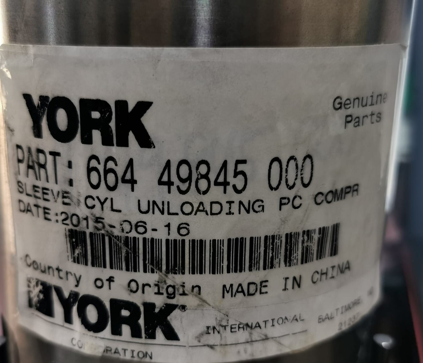 York YORK-664 YORK 664-49845-000 SLEEVE CYL UNLOADING PC COMPRESSOR 2