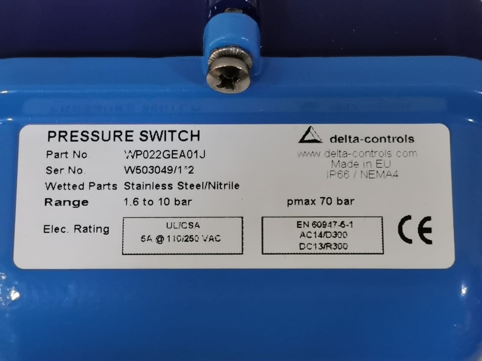 Delta-Controls WP022GEA01J Delta-Controls WP022GEA01J Differential Pressure Switch PMAX 70 Bar 2