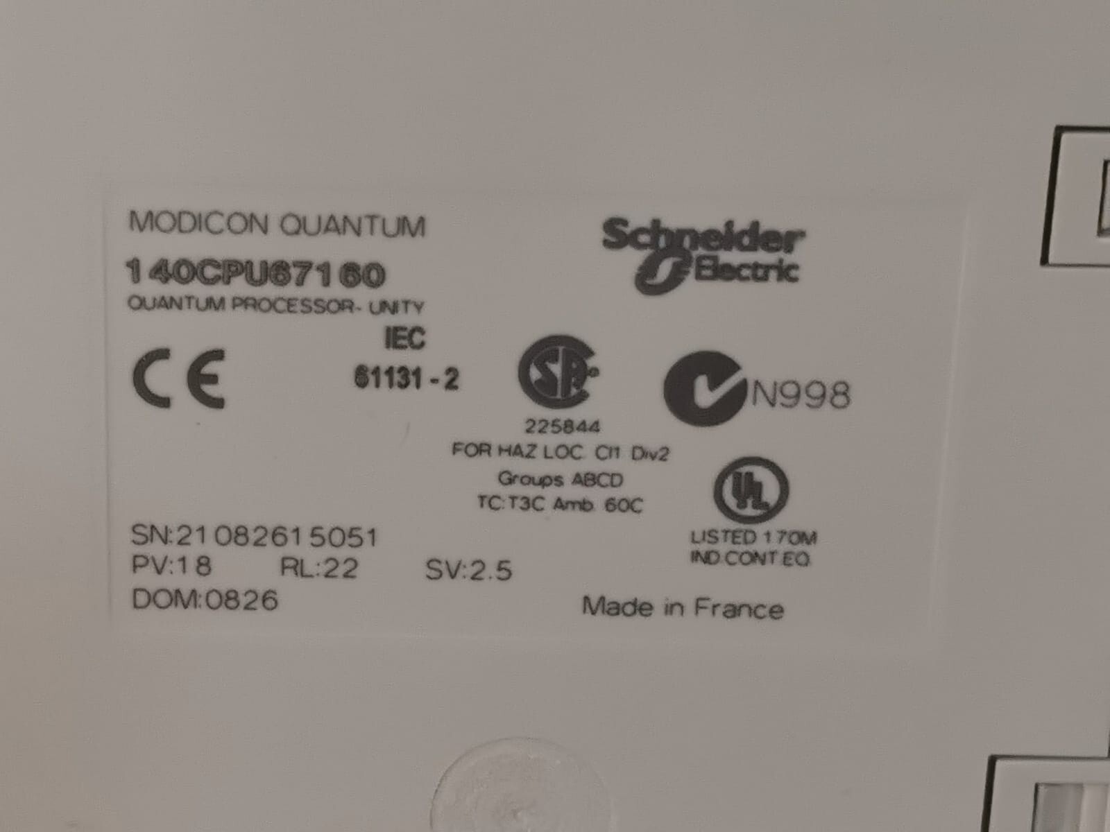 Schneider Electric 140CPU67160 Schneider Electric 140CPU67160 SV: 2.5 Hot Standby Controller Modicon Quantum 5