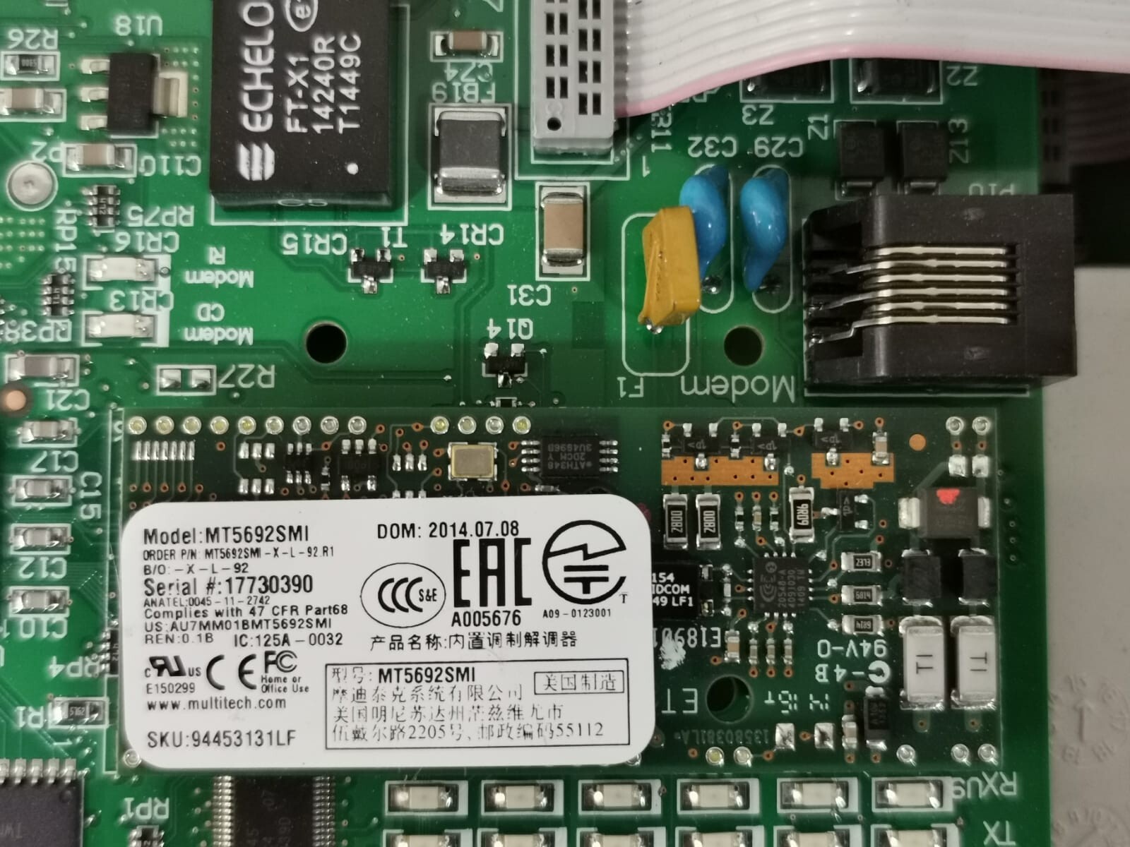 Trane MT5692SMI TRANE 6400281501 REV 100 BMTX BOARD TRACER SUMMIT WITH MT5692SMI SOCKET-MODEM 3