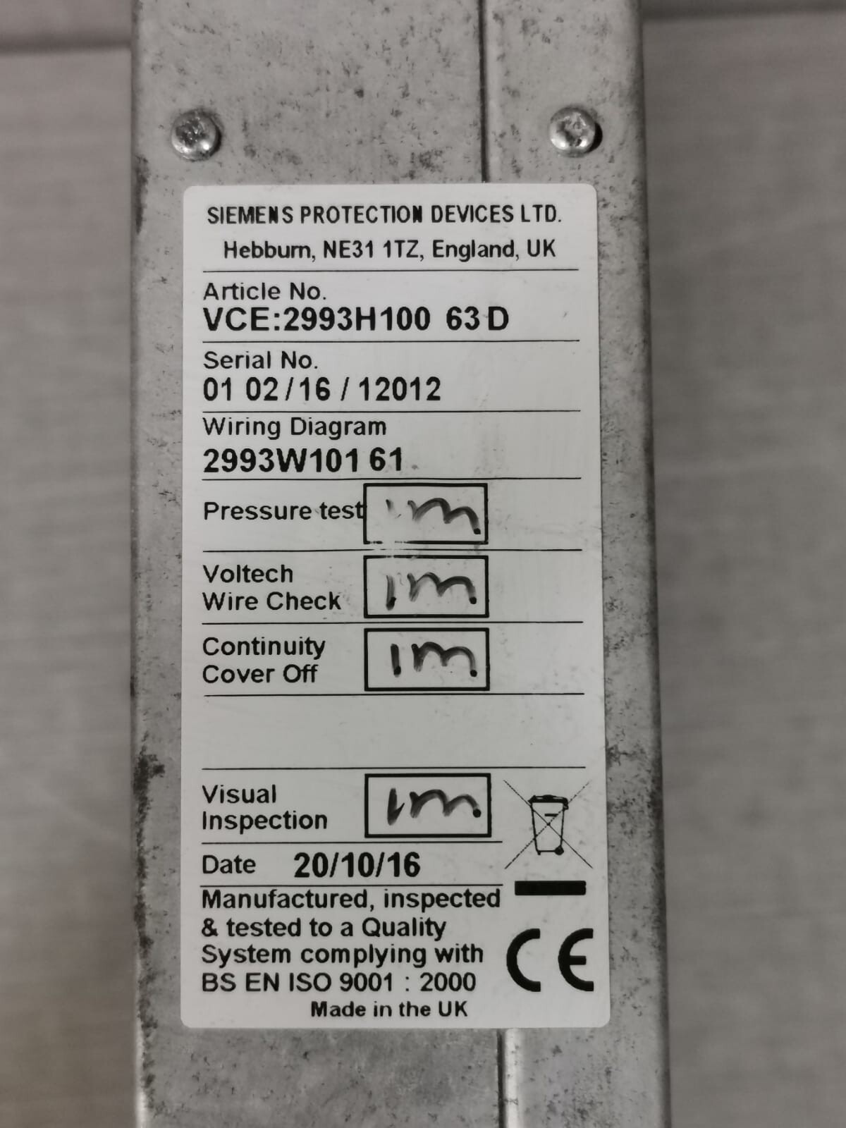 Siemens 2993H100 SIEMENS REYROLLE 2RMLG02 TEST BLOCK 2993H100 63 D 3
