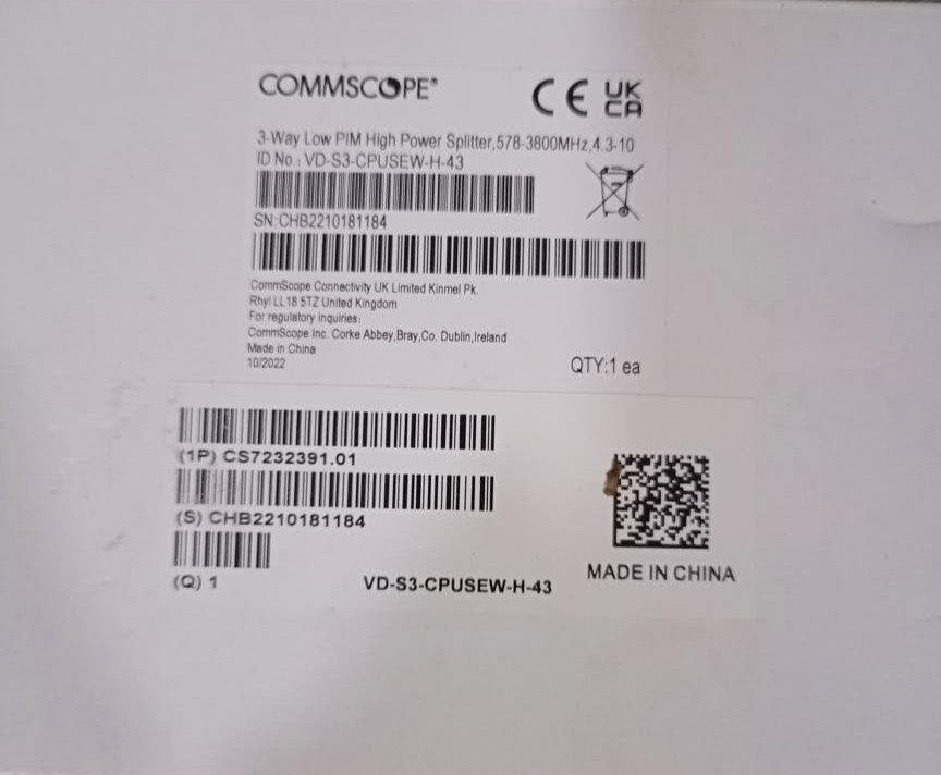 COMMSCOPE VD-S3-CPUSEW-H-43 COMMSCOPE VD-S3-CPUSEW-H-43 3-Way Low P/M High Power Splitter With Clip 2