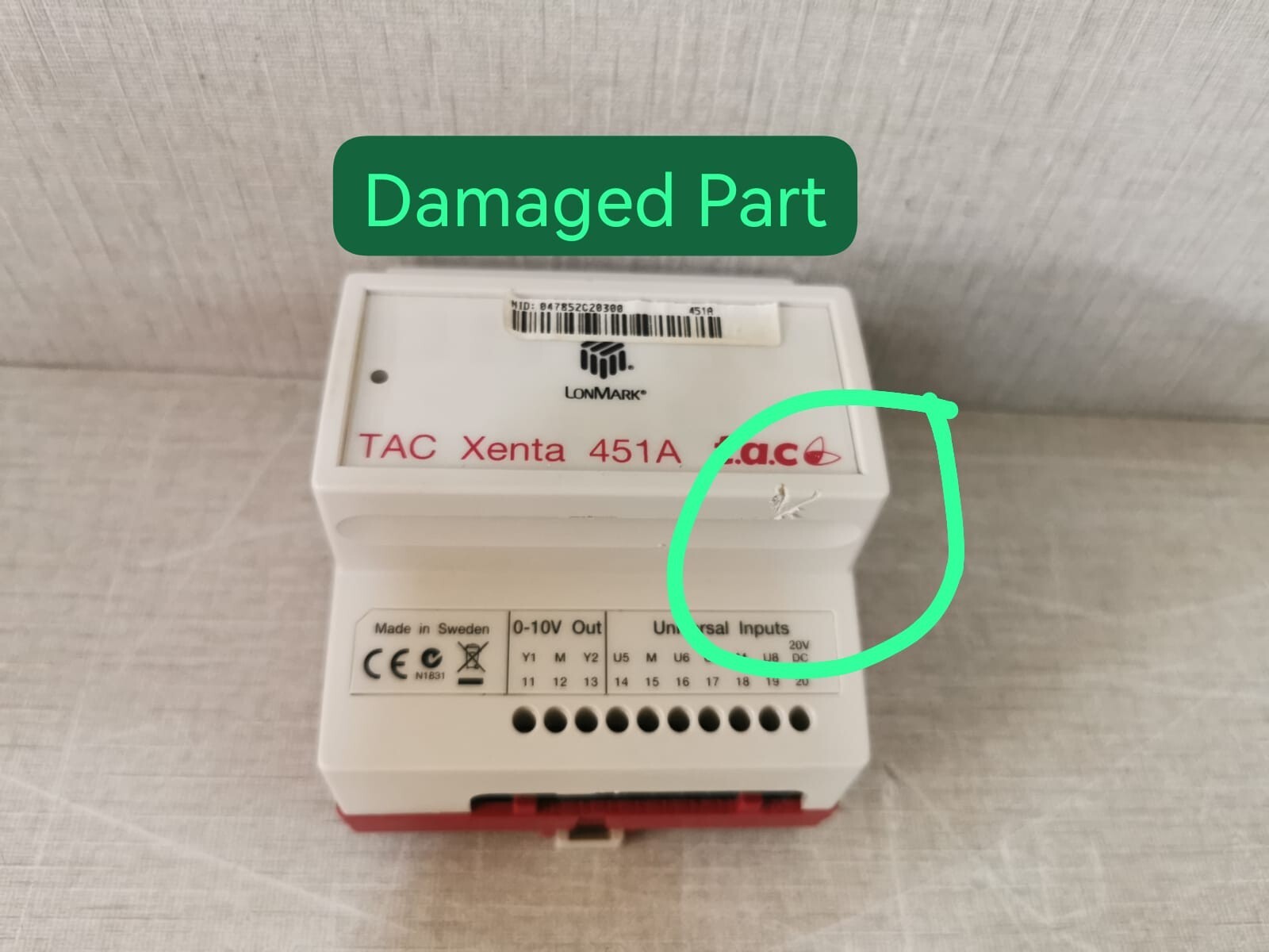 LONMARK 007302850 LONMARK TAC XENTA 451A UNIVERSAL I/OUTPUT MODULE 007302850-W/ DAMAGED 10