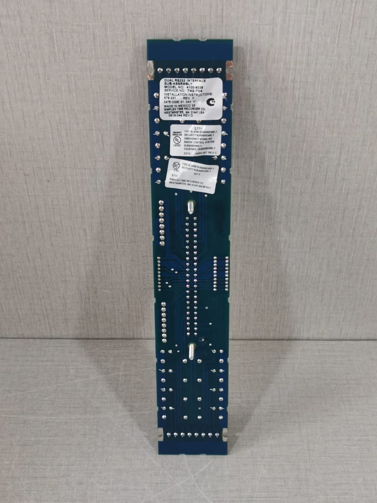 Simplex 4100-6038 Simplex 4100-6038 Dual RS232 Interface PCB Card Rev. F 6