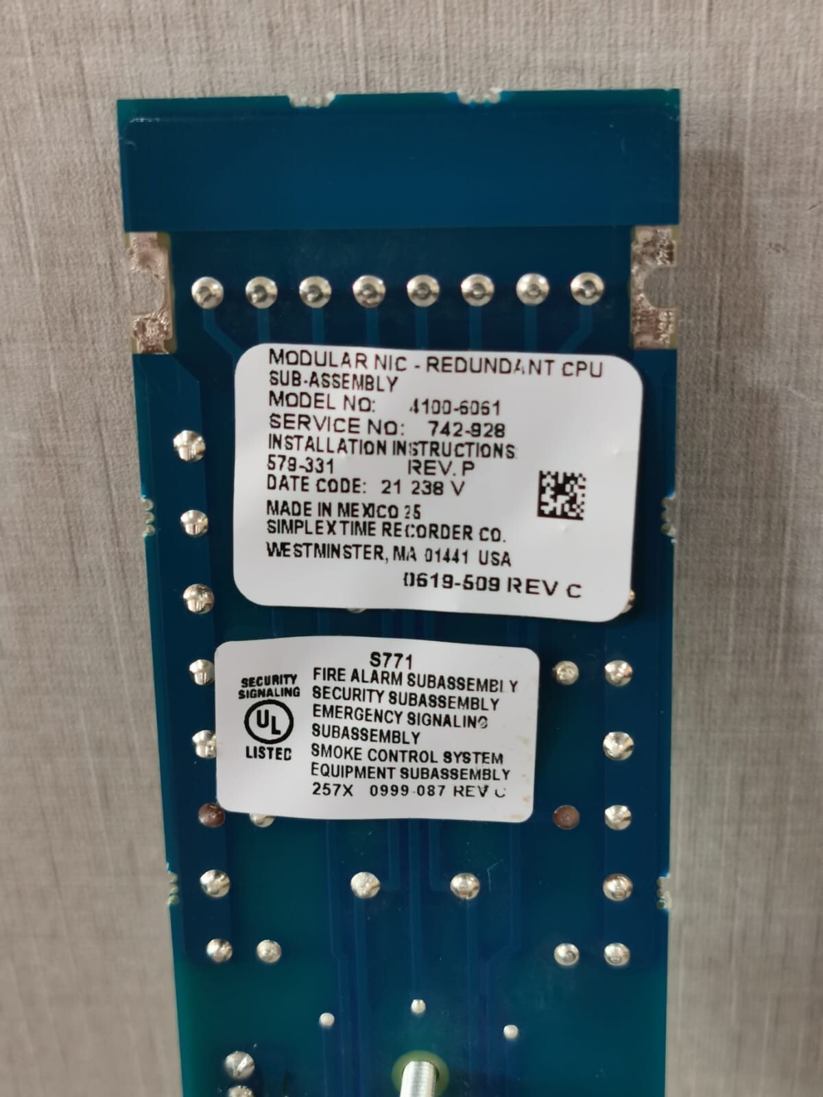 Simplex 4100-6061 Simplex 4100-6061 Modular Network Interface for REDUNDANT PCB Card 2