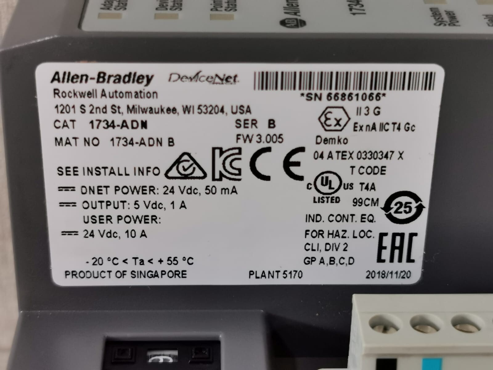 Allen-Bradley 1734-ADN Allen Bradley 1734-ADN Point I/O DeviceNet Network Adaptor Ser. B 2