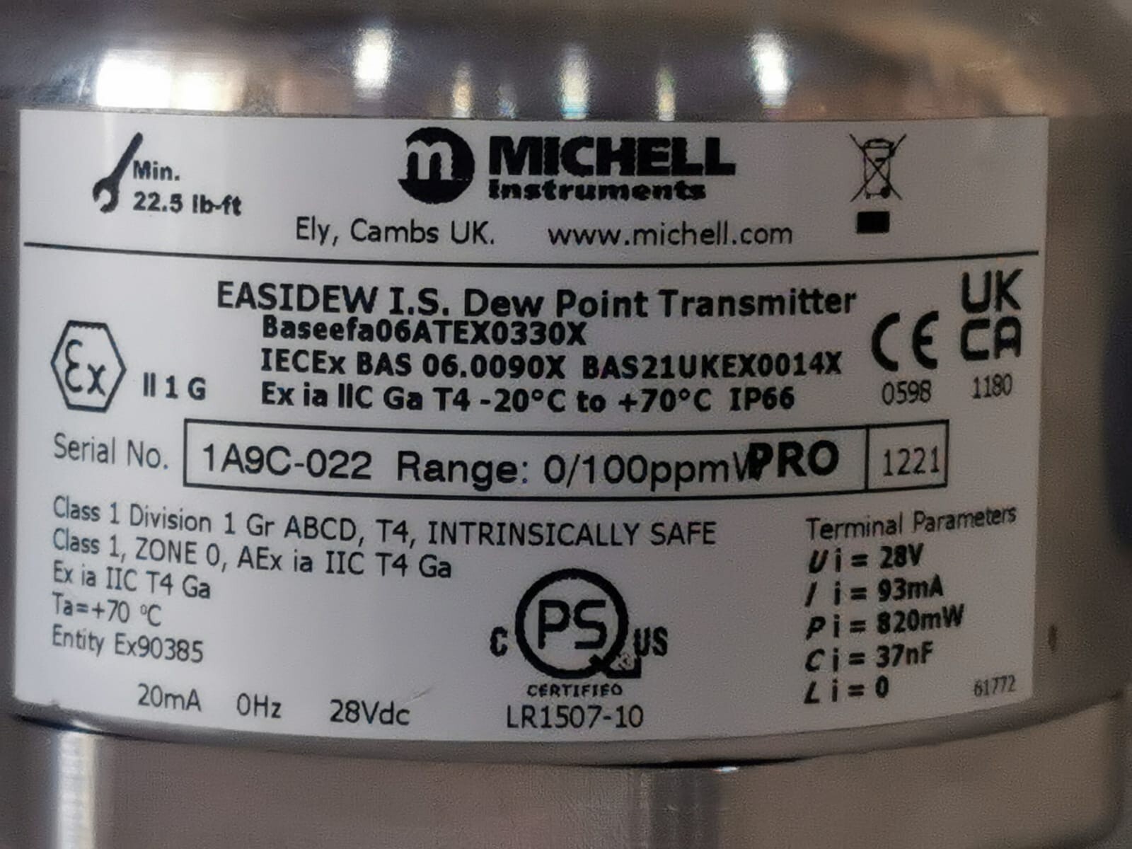 POINT I.S MICHELL INSTRUMENTS Easidew PRO I.S. Process Dew Point Transmitter 2