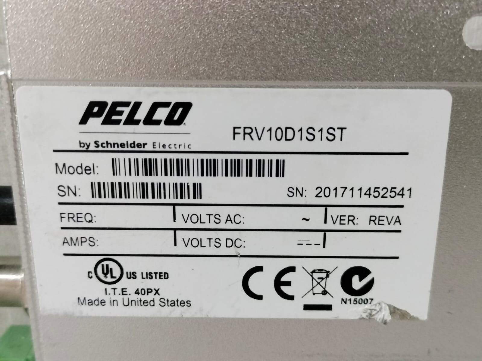 Pelco FRV10D1S1ST PELCO BY SCHNEIDER ELECTRIC FRV10D1S1ST VIDEO RECEIVER+2 WAY DATA/ UP THE COAX 7