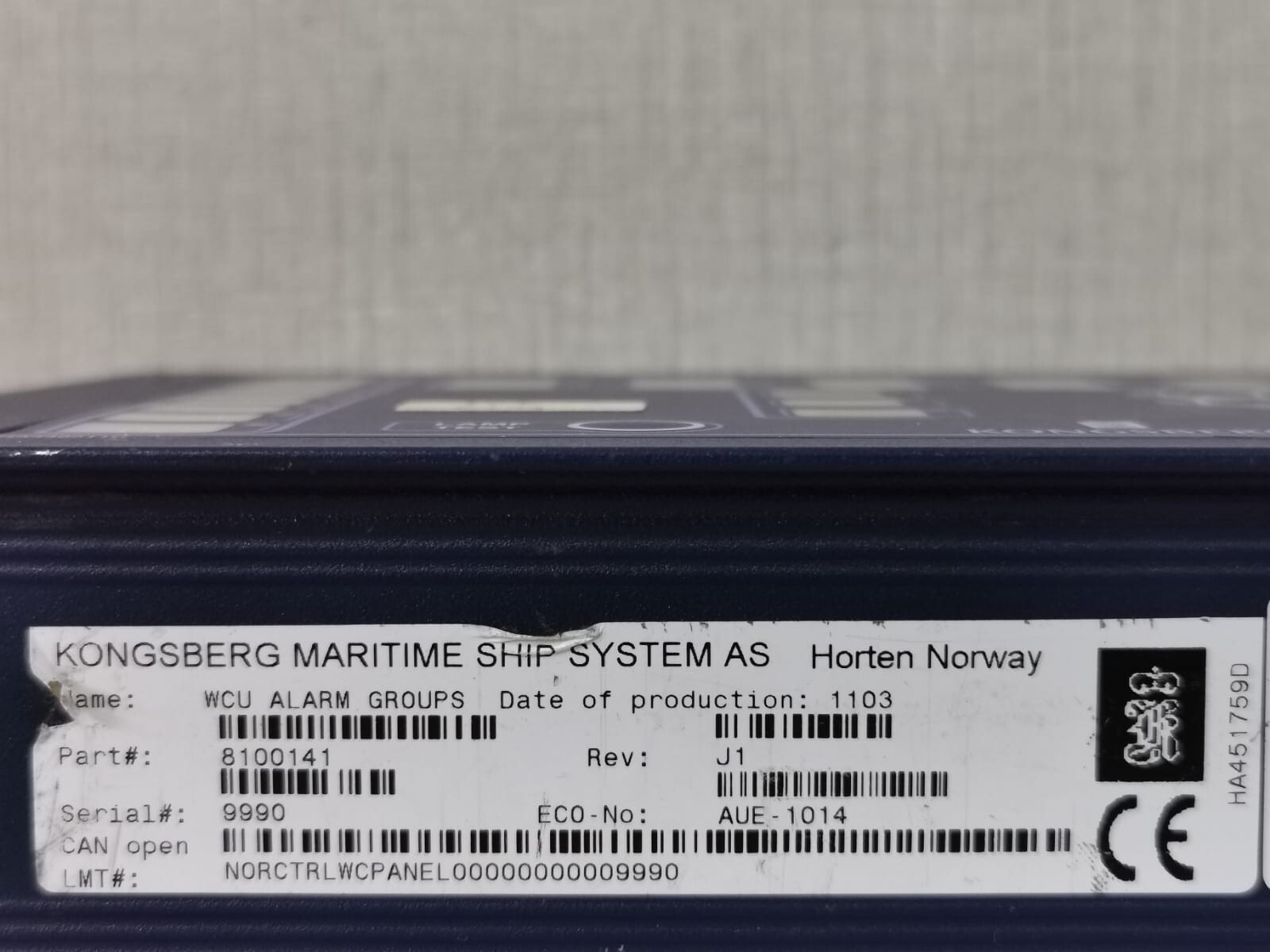 KONGSBERG 8100141 KONGSBERG 8100141 REV J1 WCU ALARM GROUP NORCONTROL WATCH CABIN UNIT 4