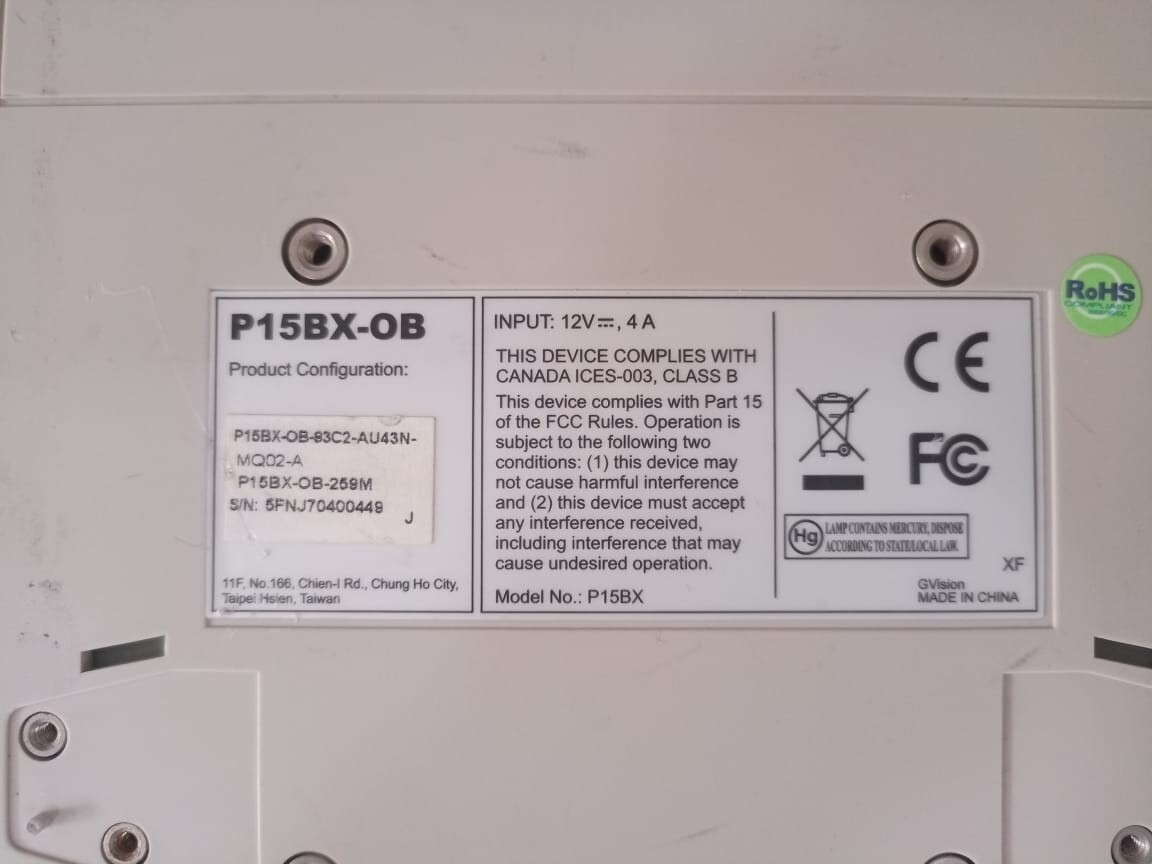 GVISION P15BX GVISION P15BX-OB / P15BX / P15BX-OB-93C2-AU43N-MQO2-A Touch Screen 12V 5