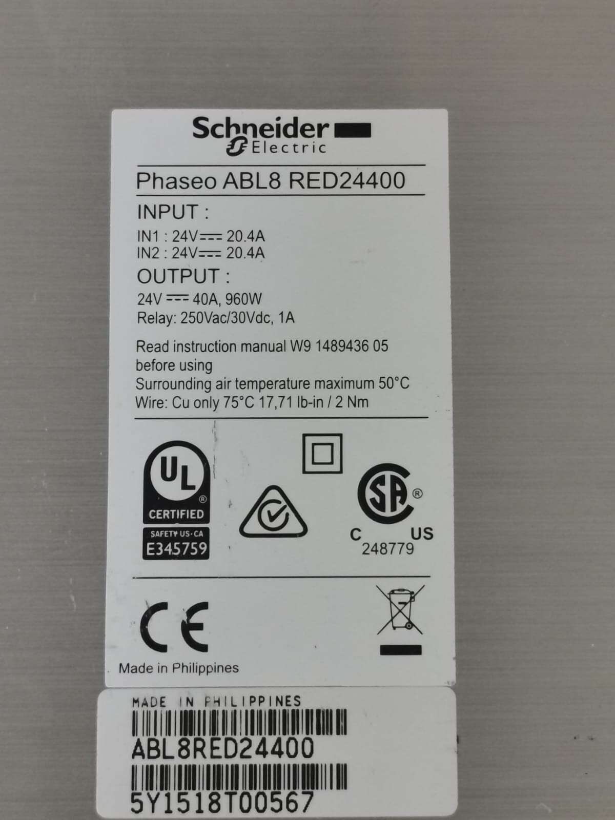 Schneider Electric ABL8RED24400 Schneider Electric ABL8RED24400 Switch Mode Power Supply 3