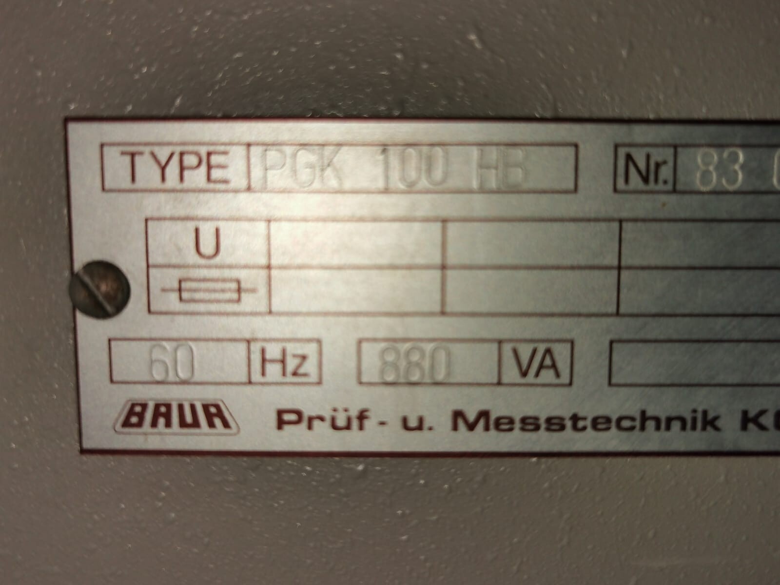 BAUR PGK-1OO HB BAUR PRüF-u MESSTECHNIK KG A-6832 Sulz PGK-1OO HB 60Hz 880VA 5