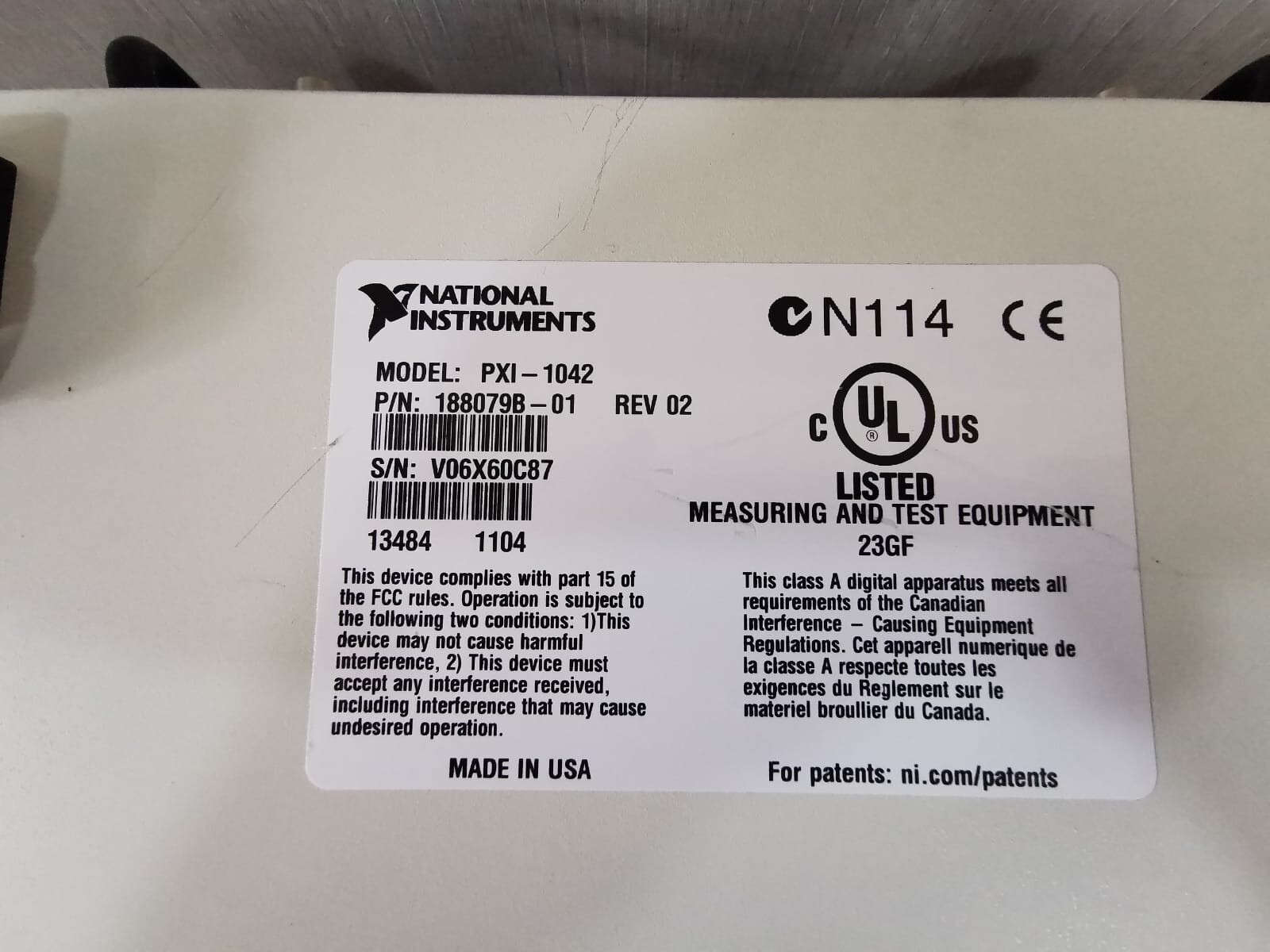 National Instruments NI PXI- 1042 NATIONAL INSTRUMENTS NI PXI- 1042 P/N:188079B-01 REV.02 CHASIS 6