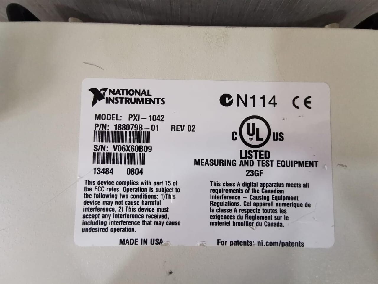 National Instruments NI PXI- 1042 NATIONAL INSTRUMENTS NI PXI- 1042 P/N:188079B-01 REV.02 CHASIS 8