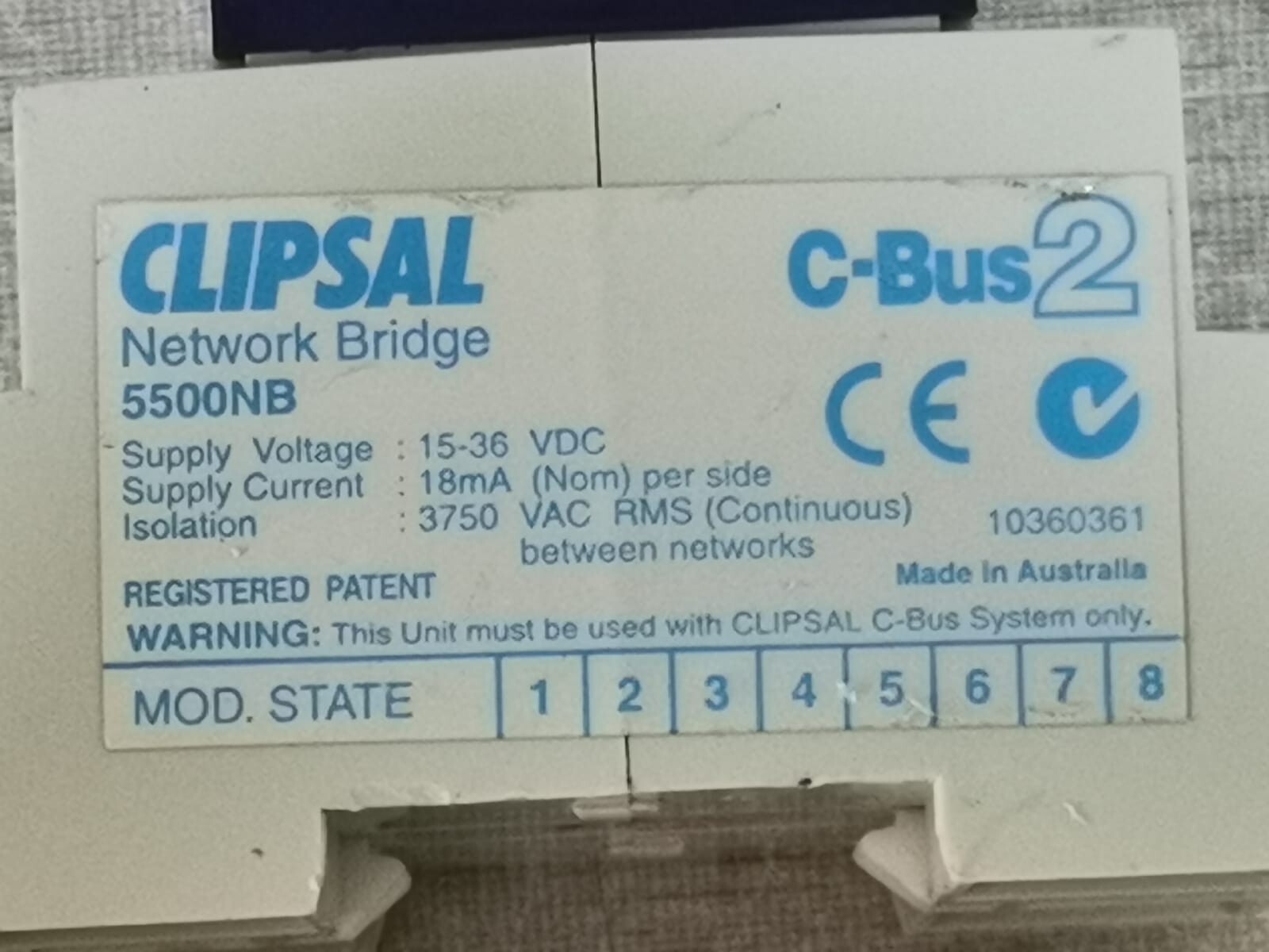 Clipsal 5500NB Clipsal 5500NB C-BUS2 DIN Rail Mounted Network Bridge (Mfg: 2006) 2
