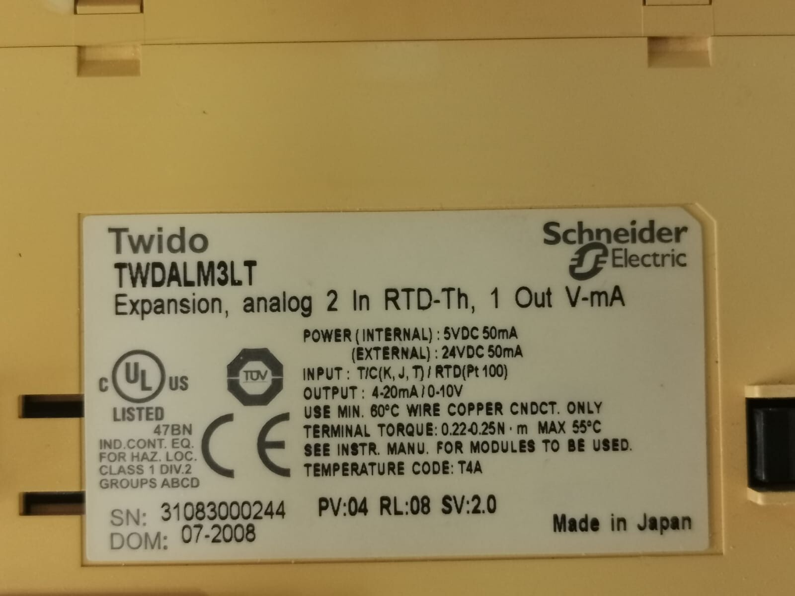 Schneider Electric TWDALM3LT SCHNEIDER ELECTRIC TWIDO TWDALM3LT EXPANSION ANALOG MODULE 2