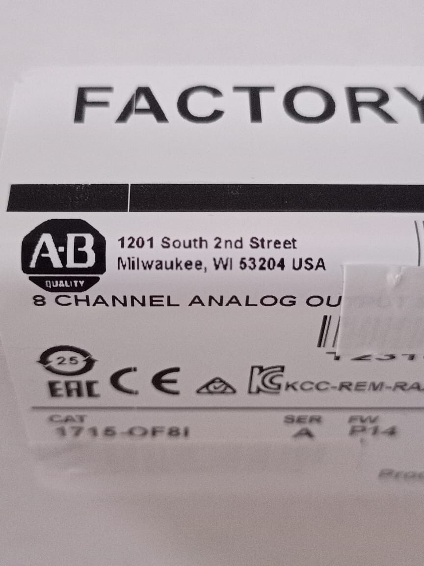 Rockwell Automation 1715-OF8I ALLEN BRADLEY 1715-OF8I SER.A 8 CHANNEL Analog Output Module PN-75420 2