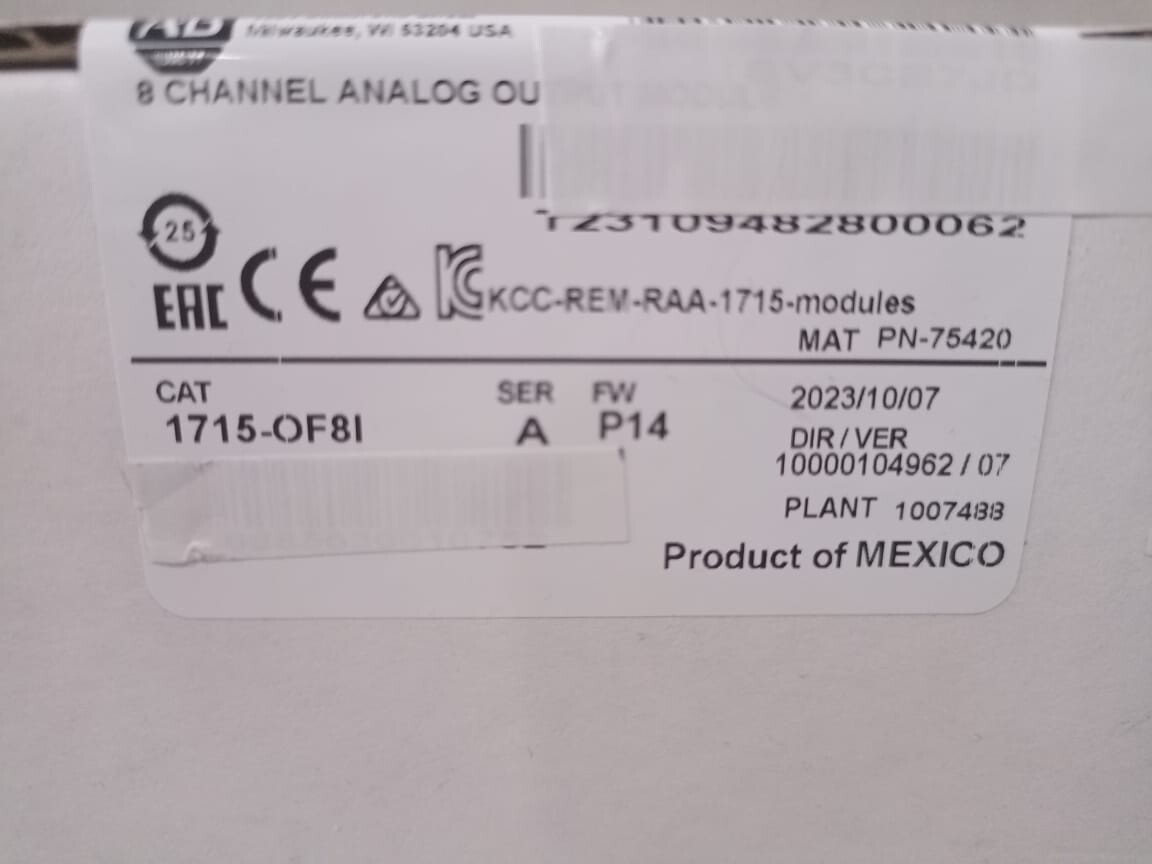 Rockwell Automation 1715-OF8I ALLEN BRADLEY 1715-OF8I SER.A 8 CHANNEL Analog Output Module PN-75420 4