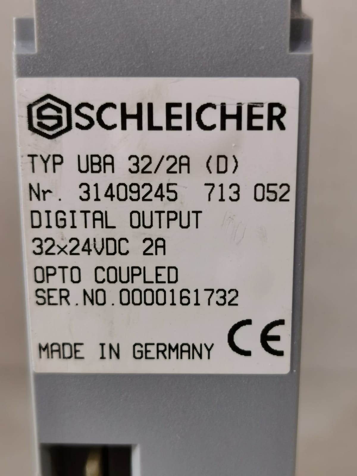 SCHLEICHER UBA-32 UBA32 SCHLEICHER UBA 32/2A (D) 31409245 DIGITAL OUTPUT MODULE 32x24VDC 2A 2