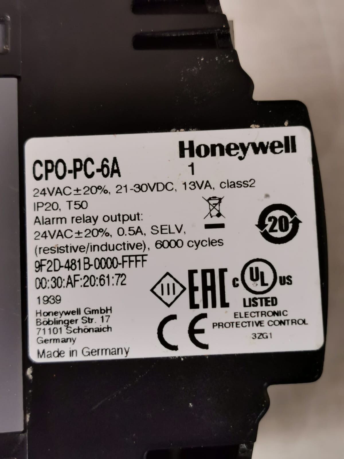 Honeywell CPO-PC-6A HONEYWELL CPO-PC-6A COMFORTPOINT OPEN PLANT CONTROLLER 24VAC 3