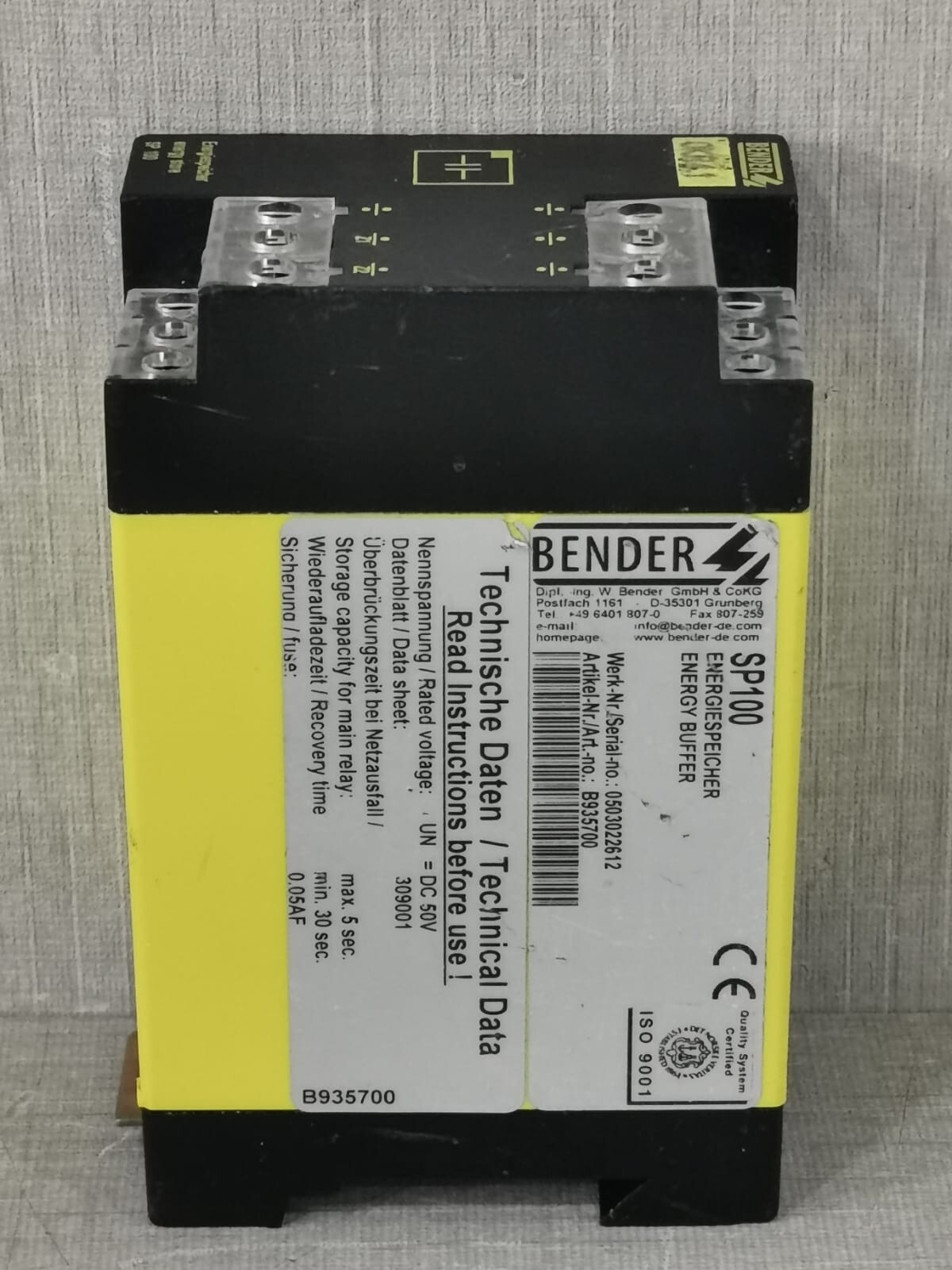 BENDER B935700 BENDER SP100 B935700 ENERGY BUFFER 5