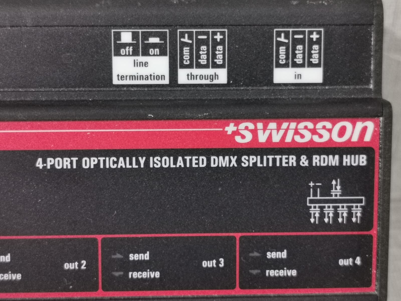 SWISSON ISP-4R-DC-TERM SWISSON ISP-4R-DC-TERM 4-PORT OPTICALLY ISOLATED DMX SPLITTER & RDM HUB 4W 2