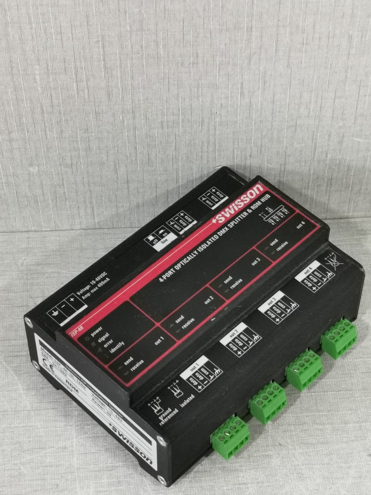SWISSON ISP-4R-DC-TERM SWISSON ISP-4R-DC-TERM 4-PORT OPTICALLY ISOLATED DMX SPLITTER & RDM HUB 4W 3