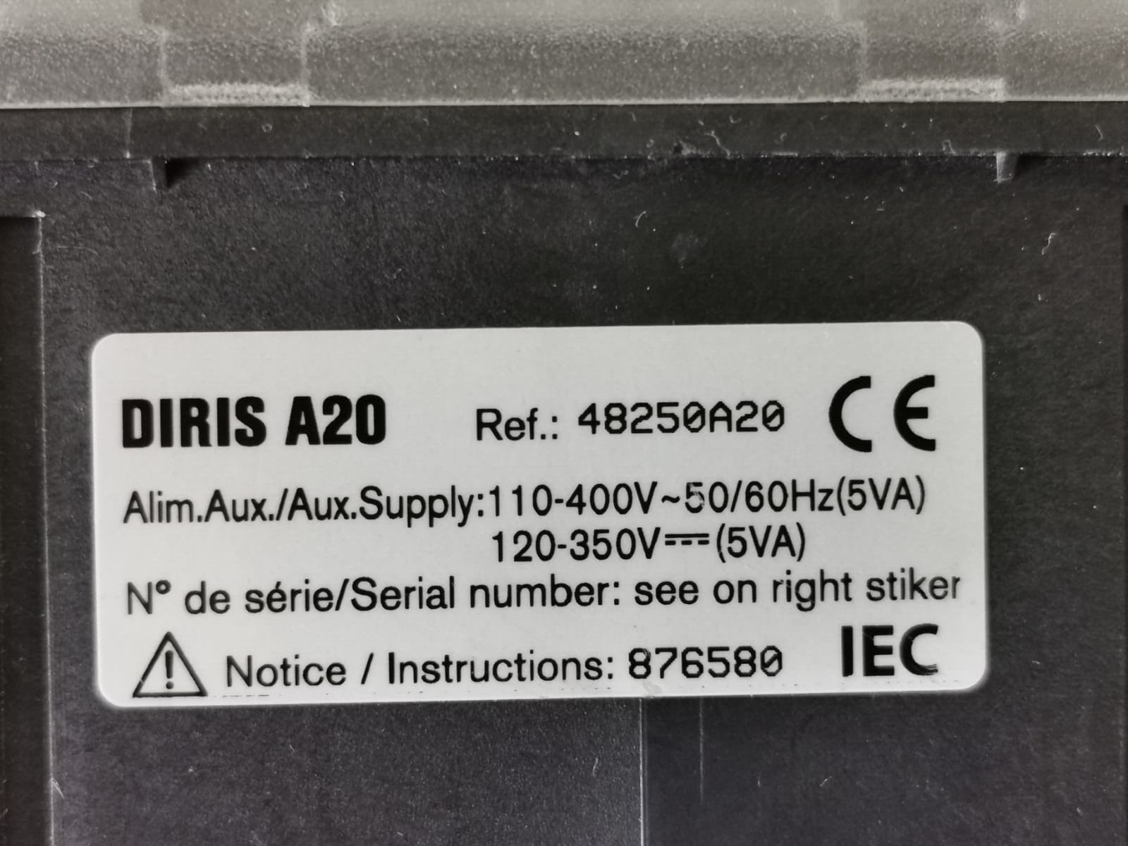 SOCOMEC 48250A20 SOCOMEC DIRIS A20 48250A20 POWER METER + RS 485 JBUS/MODBU - UNIT ONLY, NO ACCS 3