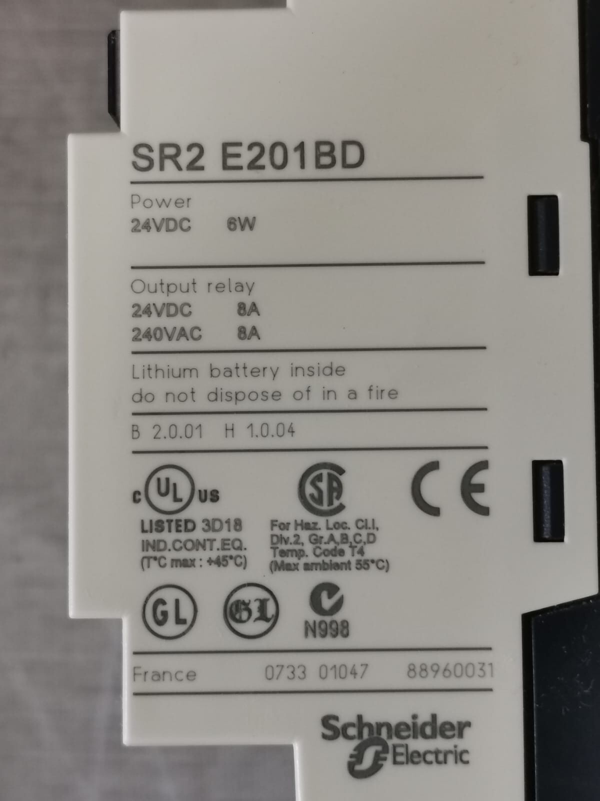 Schneider Electric E201BD TELEMECANIQUE by SCHNEIDER ELECTRIC SR2 E201BD RELAY - WITH DAMAGED 4