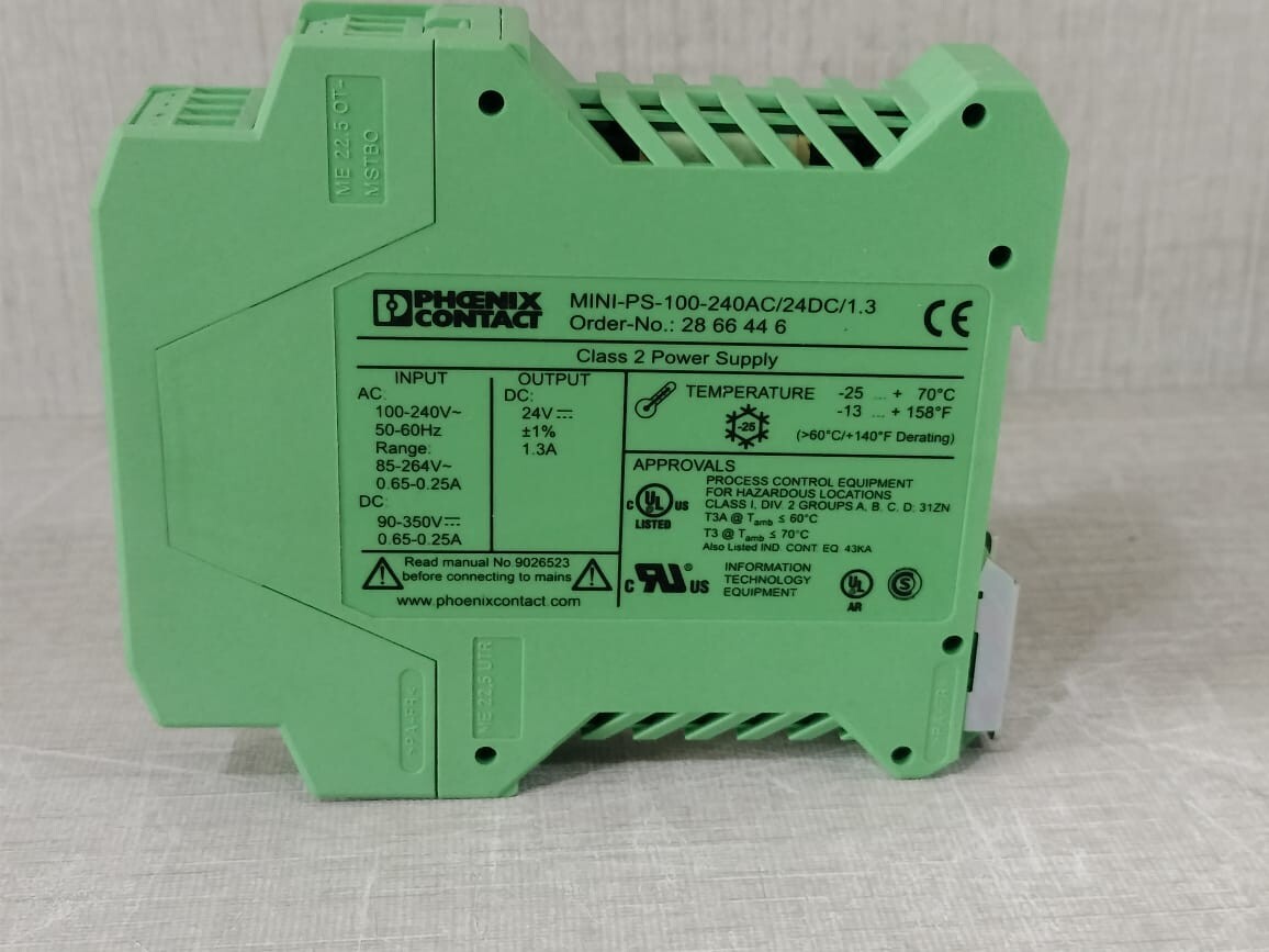 Phoenix Contact MINI-PS-100-240AC/24DC/1.3 PHOENIX CONTACT MINI-PS-100-240AC/24DC/1.3 CLASS POWER SUPPLY- W/ FILTHY BOX 6