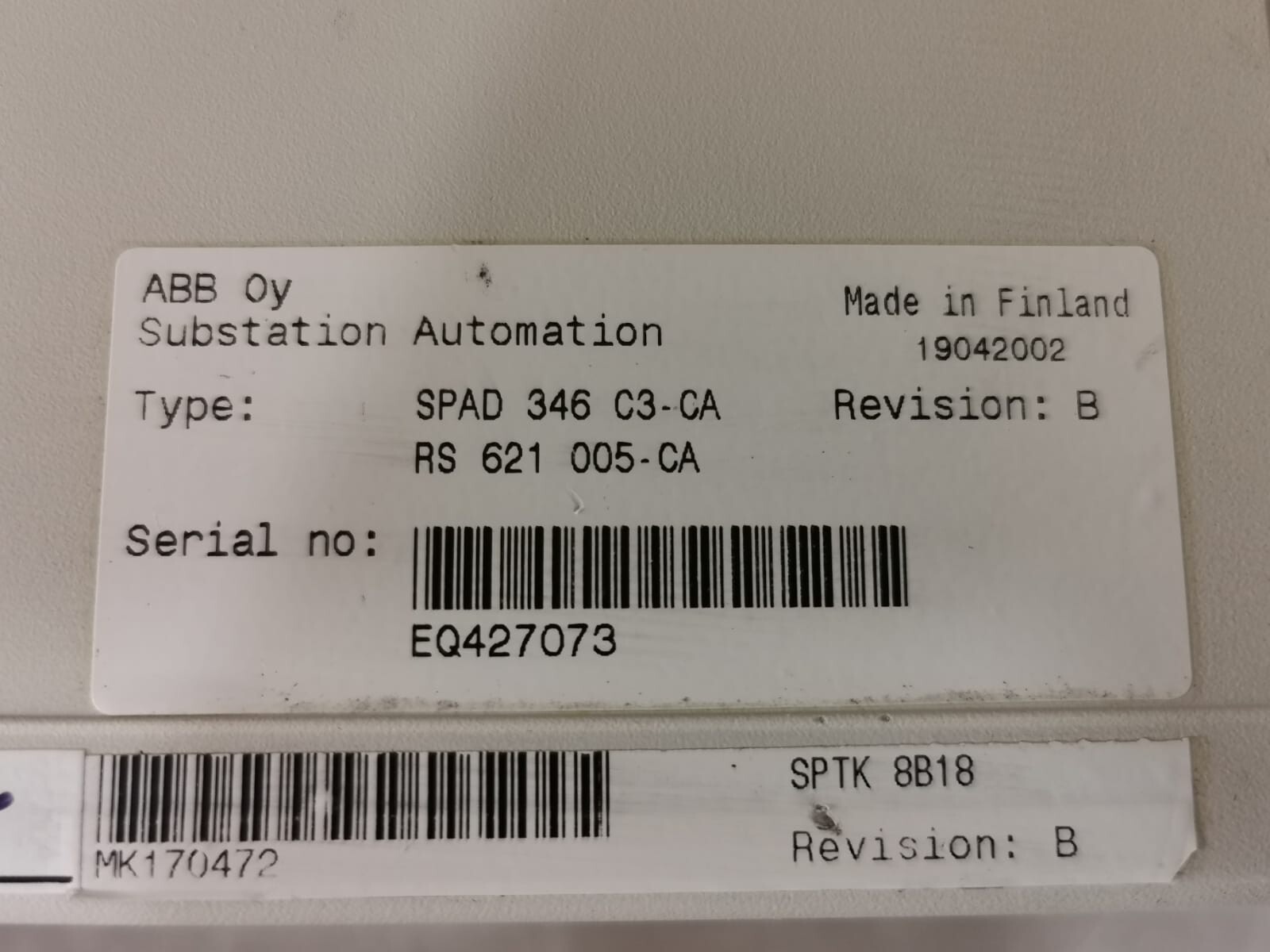 ABB SPAD 346 C3-CA ABB SPAD 346 C3-CA REV.B STABILIZED DIFFERENTIAL RELAY 6