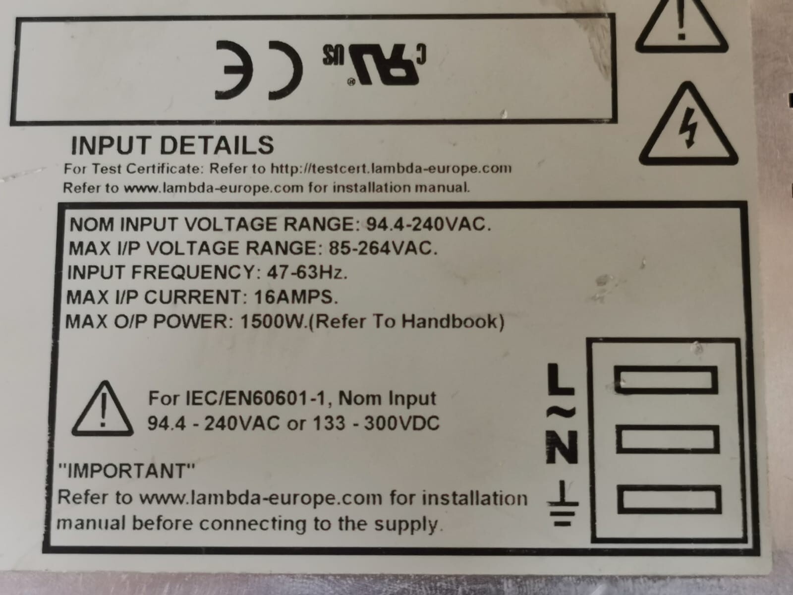 TDK-Lambda H00133 LAMBDA Alpha 1500W Part No: H00133 Power Supply 3