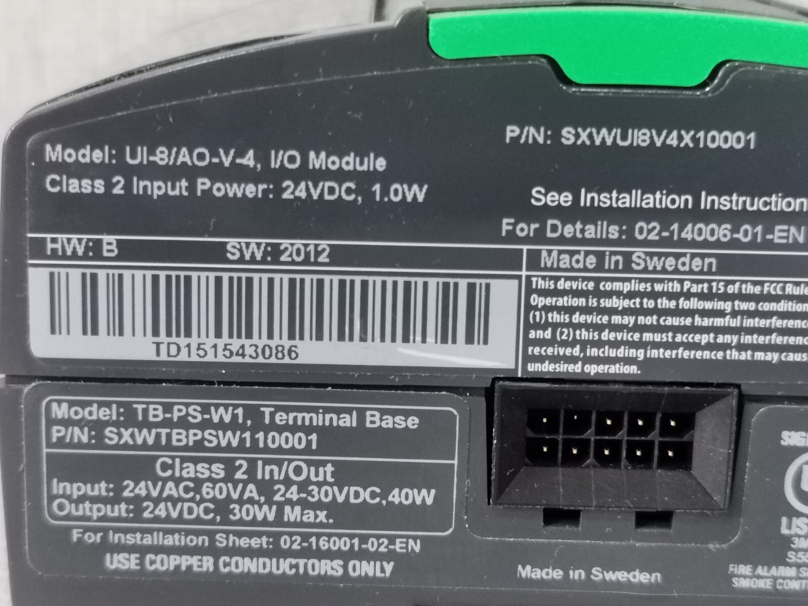 Schneider Electric SXWTBPSW110001 SCHNEIDER UI-8/AO-V-4 SXWUI8V4X10001 W/ TB-PS-W1 TERMINAL BASE SXWTBPSW110001 3