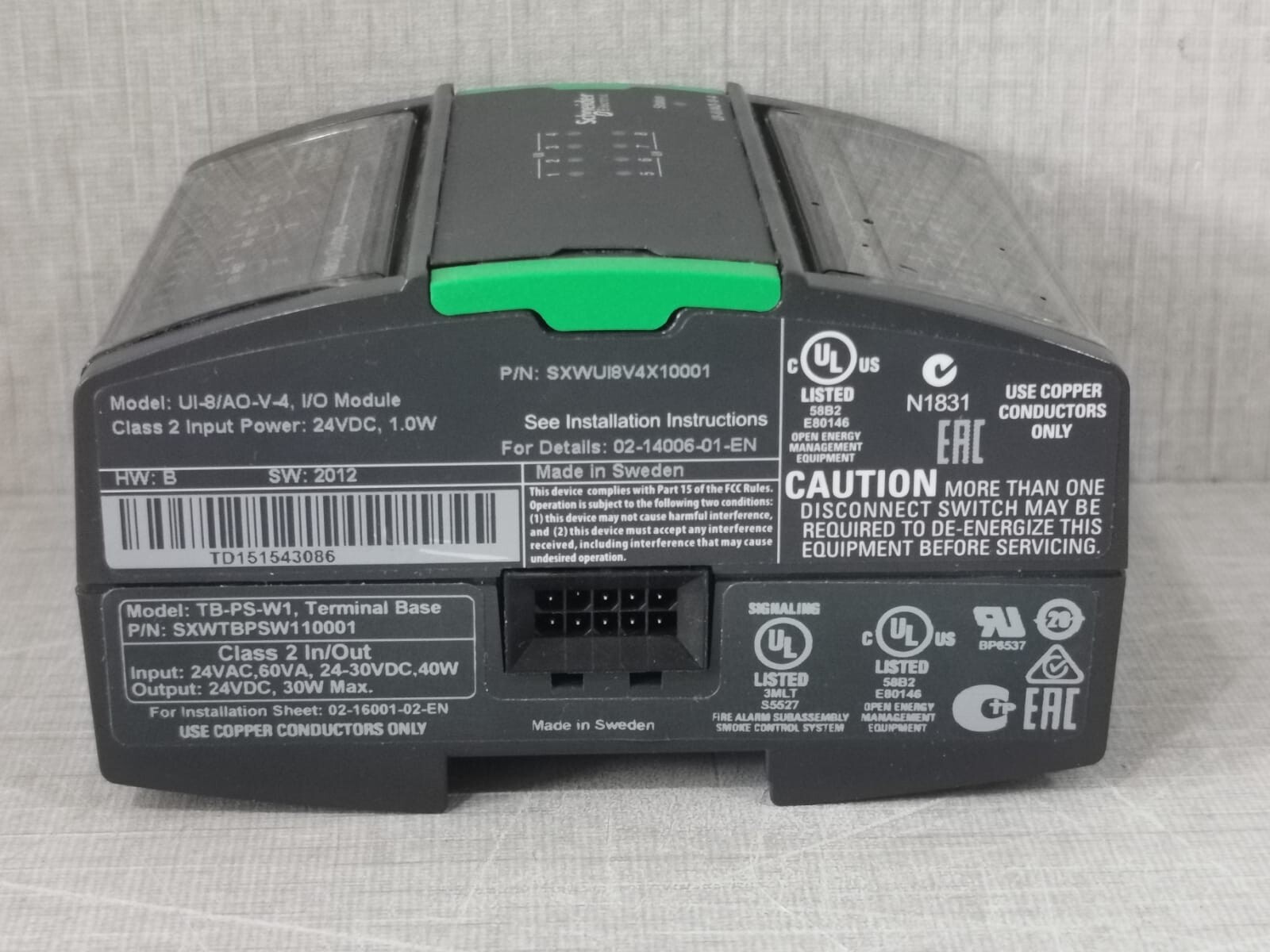 Schneider Electric SXWTBPSW110001 SCHNEIDER UI-8/AO-V-4 SXWUI8V4X10001 W/ TB-PS-W1 TERMINAL BASE SXWTBPSW110001 4
