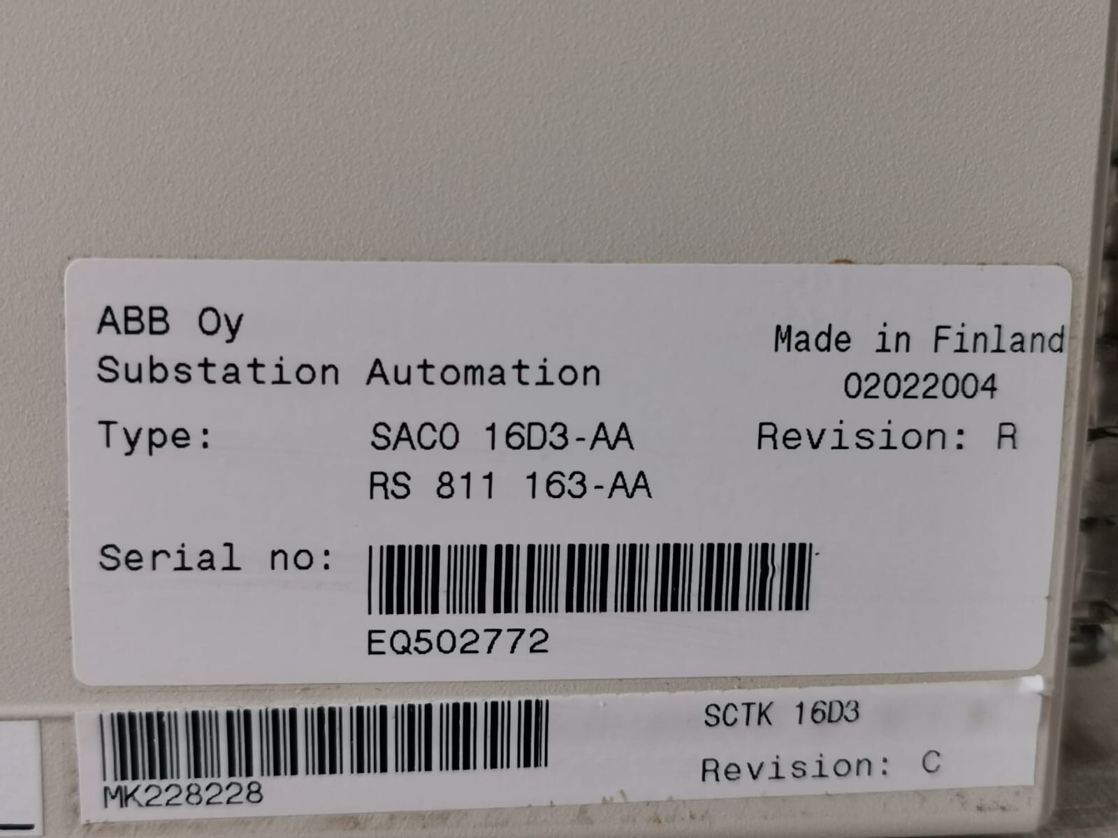 ABB SACO 16D3-AA ABB SACO 16D3-AA /RS 811 163-AA REV.R DIGITAL ANNUNCIATOR UNIT 5