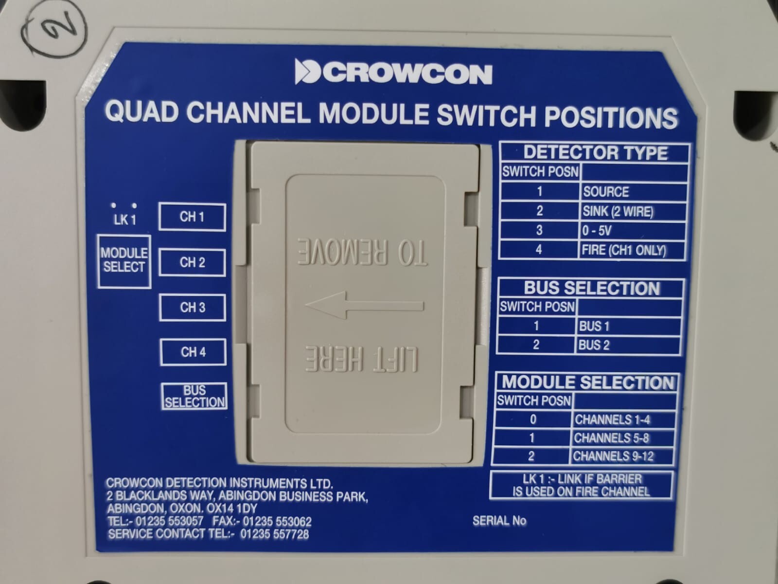 CROWCON QUAD CHANNEL MODULE CROWCON QUAD CHANNEL MODULE SWITCH POSITIONS-WITHOUT CONNECTING CLIP 2