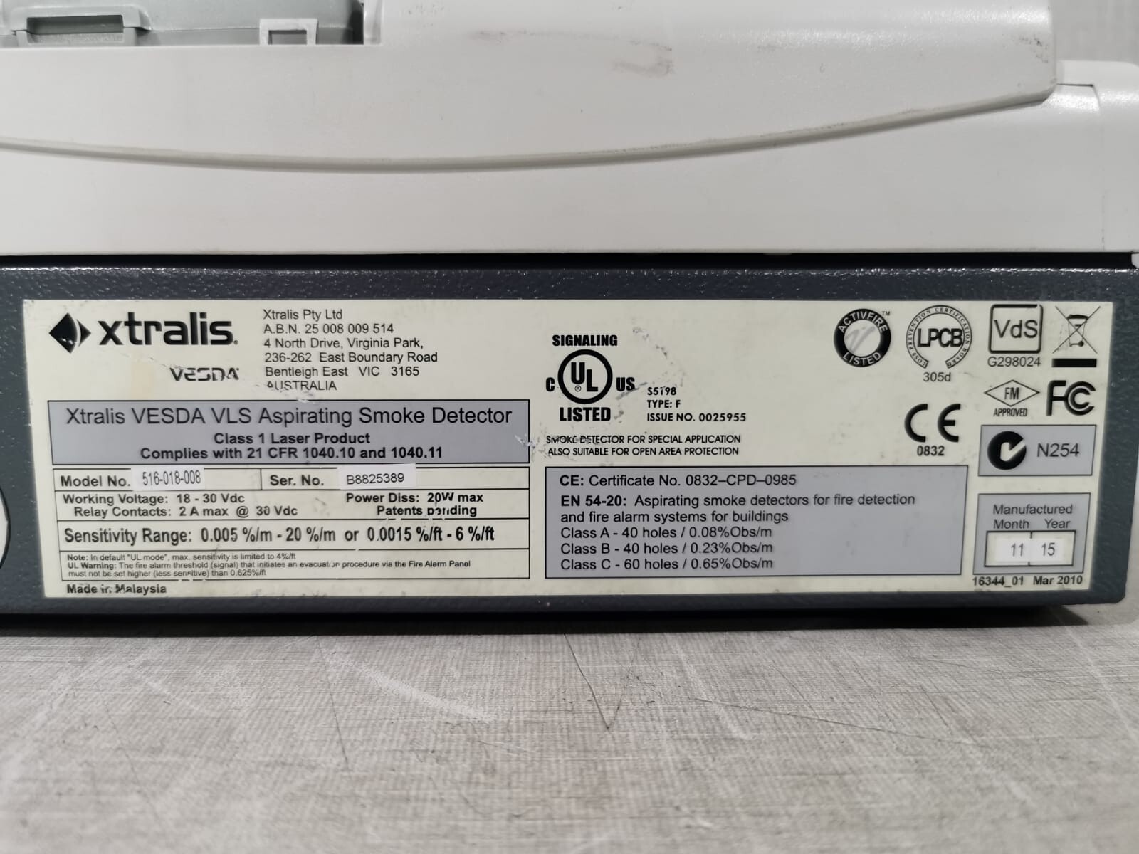 Vesda 516-018-008 Xtralis VESDA VLS Aspirating Detector 516-018-008 - NO COVER 5