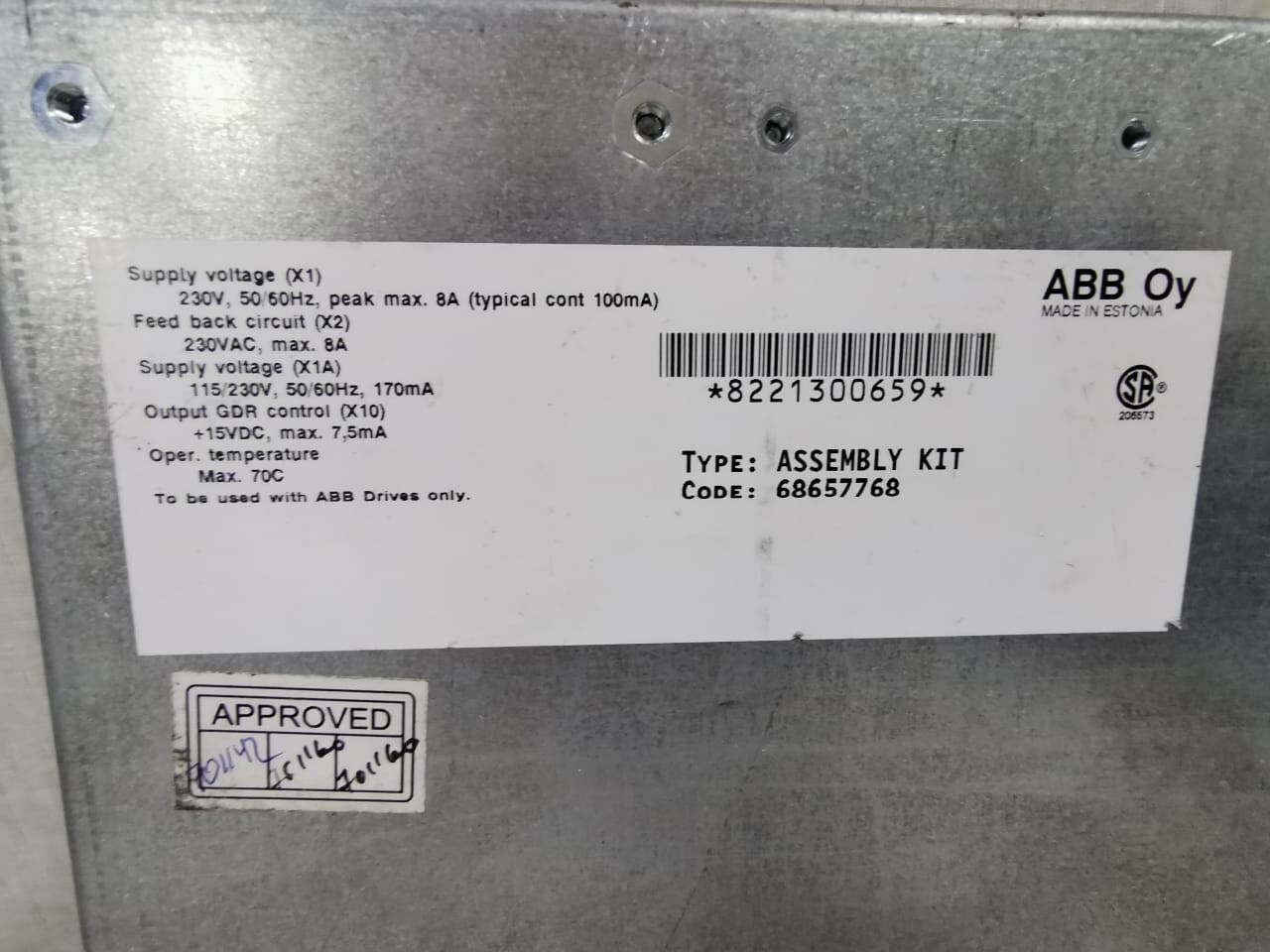 ABB 68657768 ABB Oy 68657768 68675049B ASSEMBLY KIT 230V 50/60Hz 2